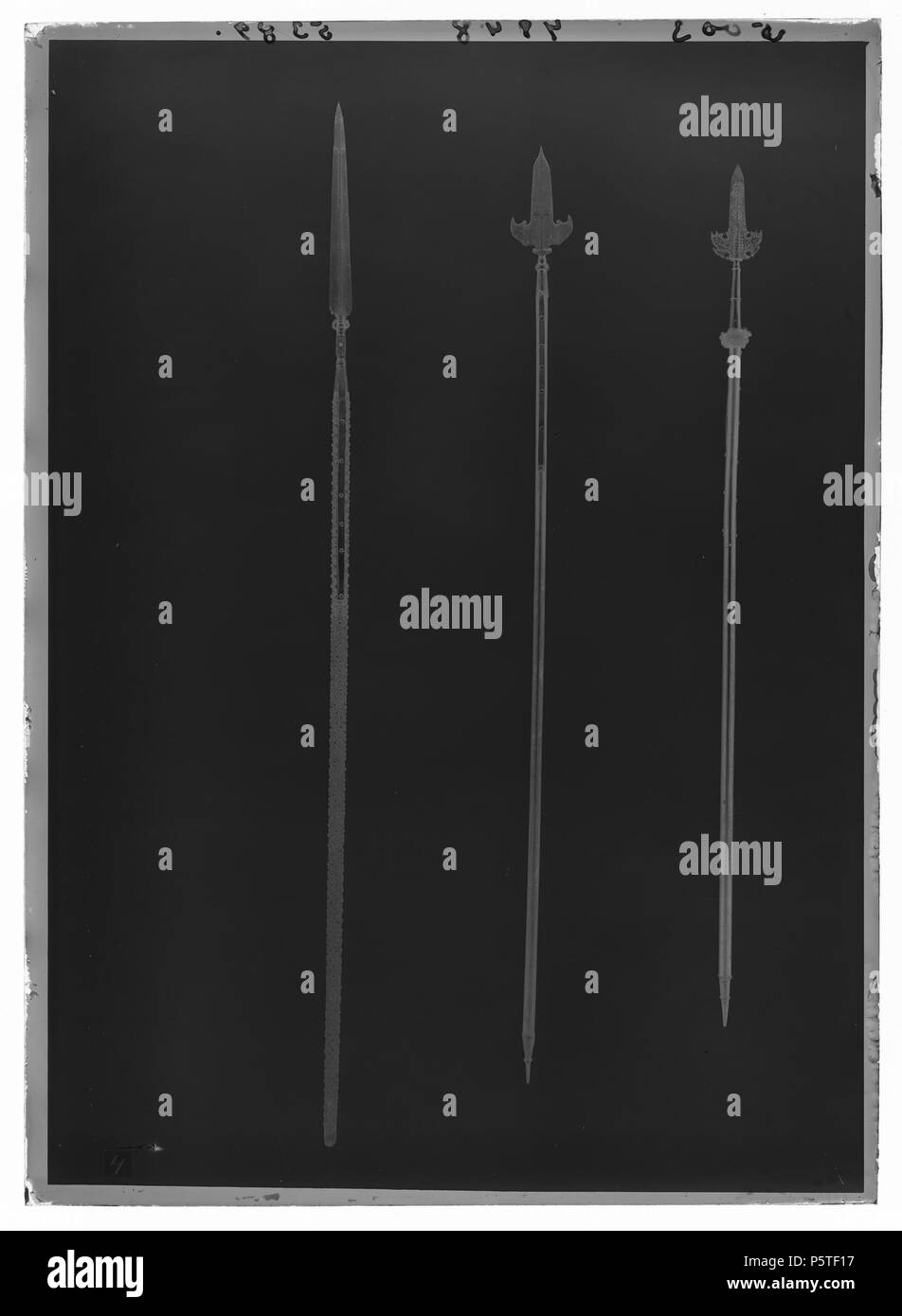 Bardisan-Sponton, Tyskland 1679. Dargestellte Person: Maximilian II. (Emanuel) (kurfurst) Svenska: Klinga av bardisantyp Med två vingformiga utsprång. På ena sidans Nedre del det kurfurstliga bayerska vapnet omgivet av liggande Lejon mot skrafferad bakgrund. Ovanför vapenskölden två vertikalt gående bladrankor avslutade blomornamet upptill med. Överst mansporträtt föreställande Kurfurst Maximilian av Bayern (). På andra Sida en överst klingans stående mansfigur hållande en Fana. På nedre Delen ett Lejon stående på bakbenen Med ett rakt uppåtriktat svärd ich framtassarna. På en om sidan lejonet' 16. Stockfoto