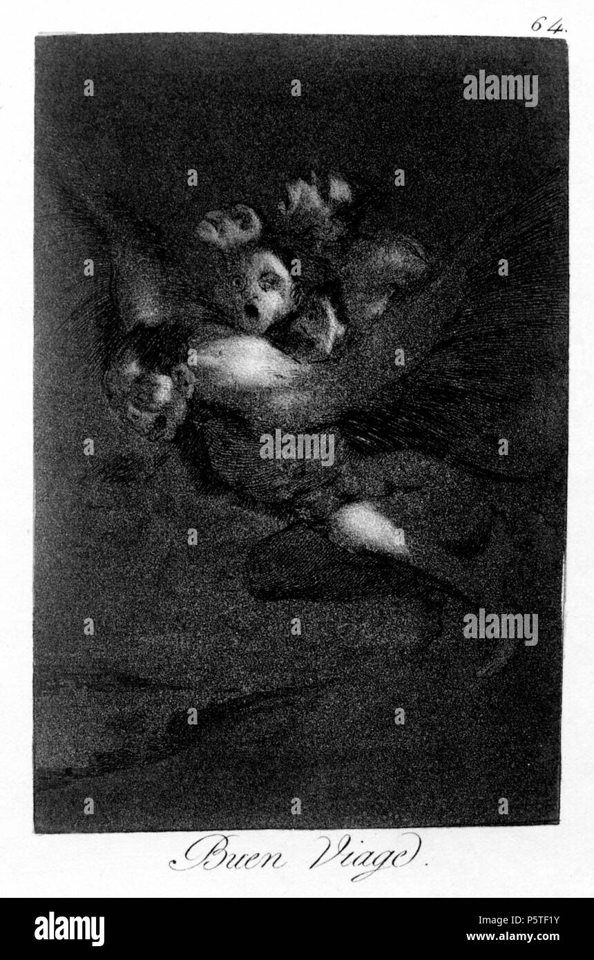 N/A. Capricho Nr. 64: Buen Viaje de Goya serie Los Caprichos. 1799. Francisco Goya (1746 - 1828) Alternative Namen Francisco Goya Lucientes, Francisco de Goya y Lucientes, Francisco José de Goya Lucientes Beschreibung spanischer Maler, Grafiker, Lithograph, Kupferstecher und Radierer Datum der Geburt / Tod 30 März 1746 16. April 1828 Ort der Geburt / Todes Fuendetodos Bordeaux Standort Madrid, Zaragoza, Bordeaux Authority control: Q 5432 VIAF: 54343141 ISNI: 0000 0001 2280 1608 ULAN: 500118936 79003363 LCCN: n NLA: 36545788 WorldCat 248 Buen Viaje Stockfoto