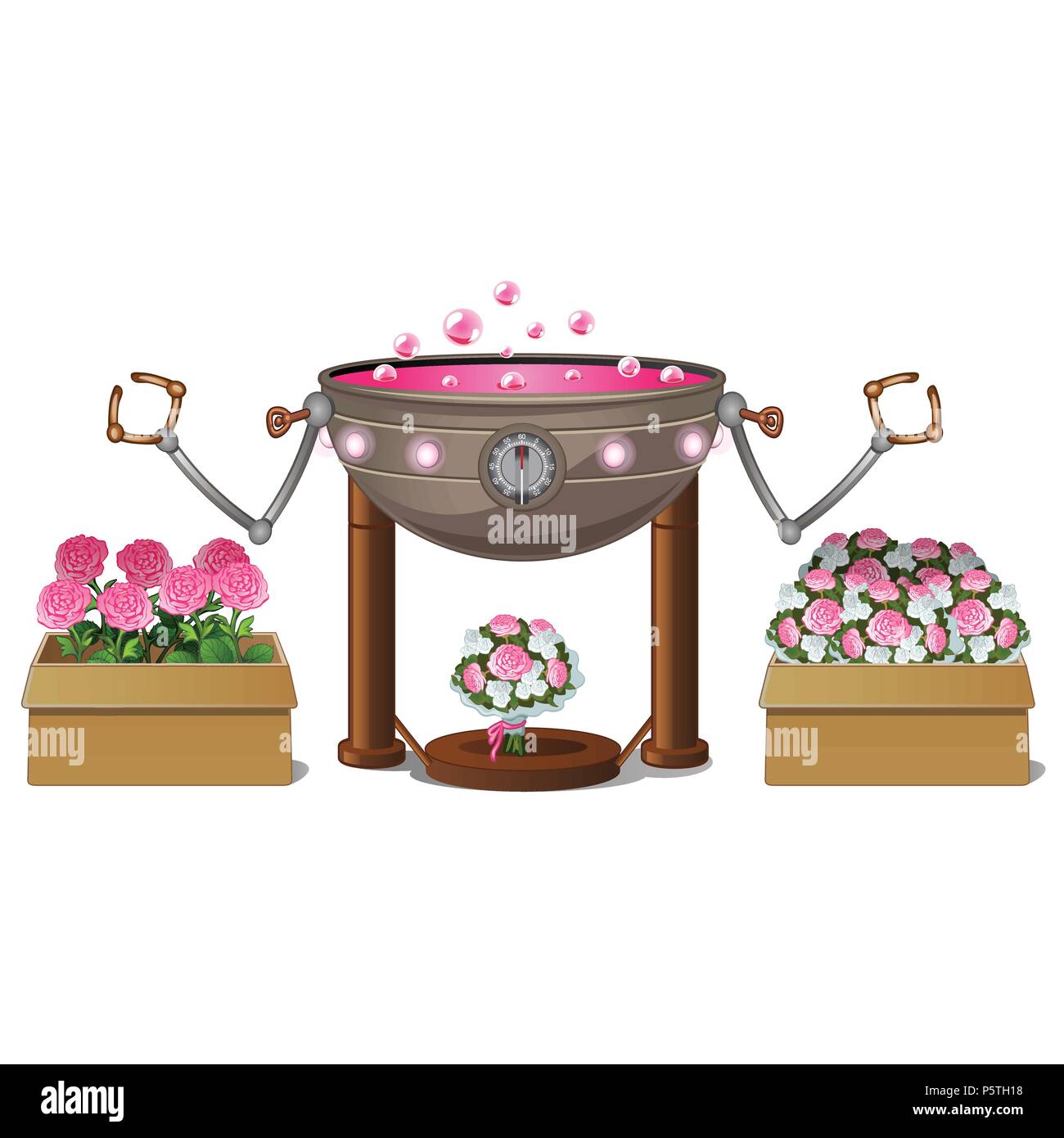 Fancy automatisierte Anlagen für duftende Blumen auf weißem Hintergrund. Vektor cartoon Close-up Abbildung. Stock Vektor