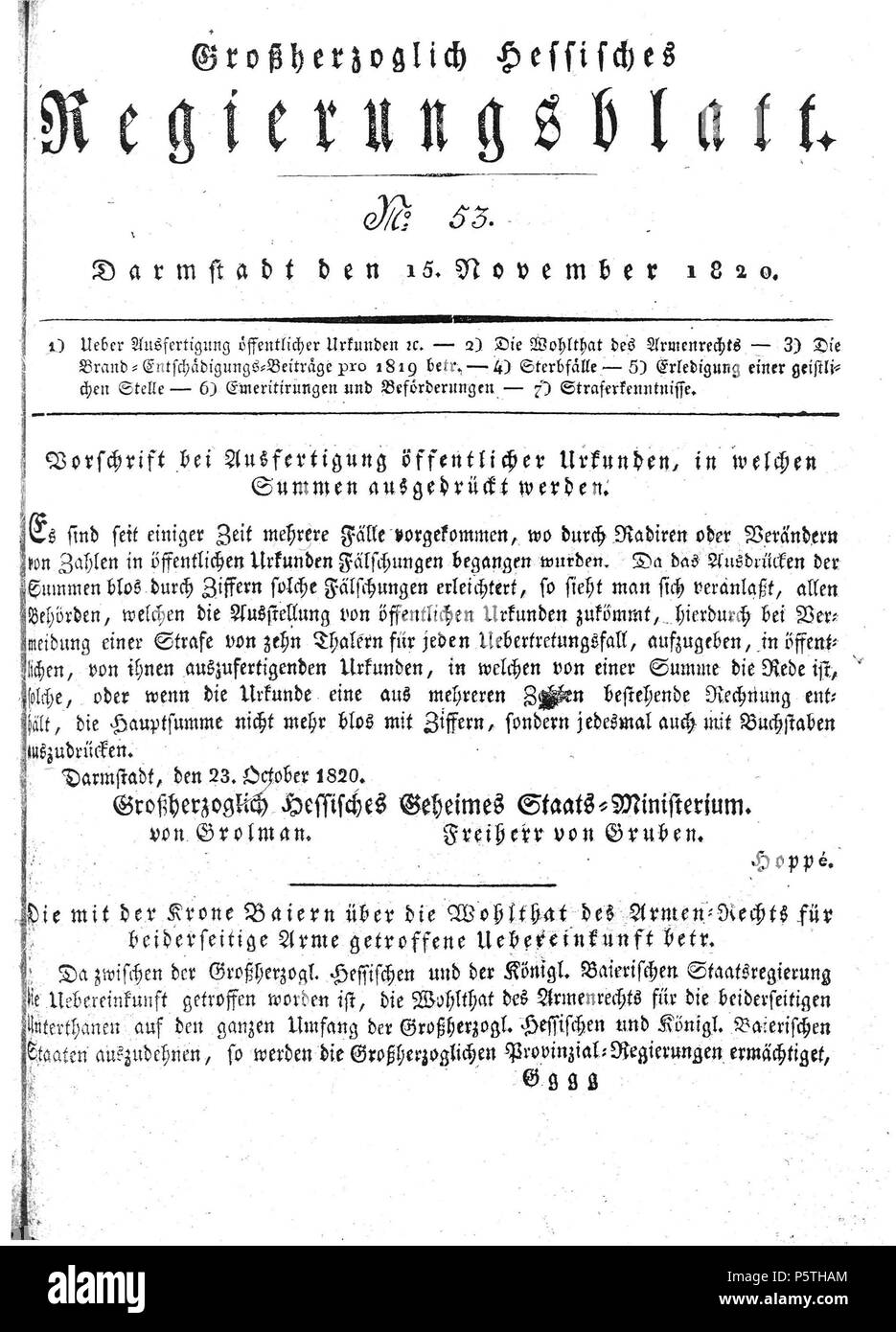 420 De Großherzoglich Hessisches Regierungsblatt (1820) 53 475 Stockfoto