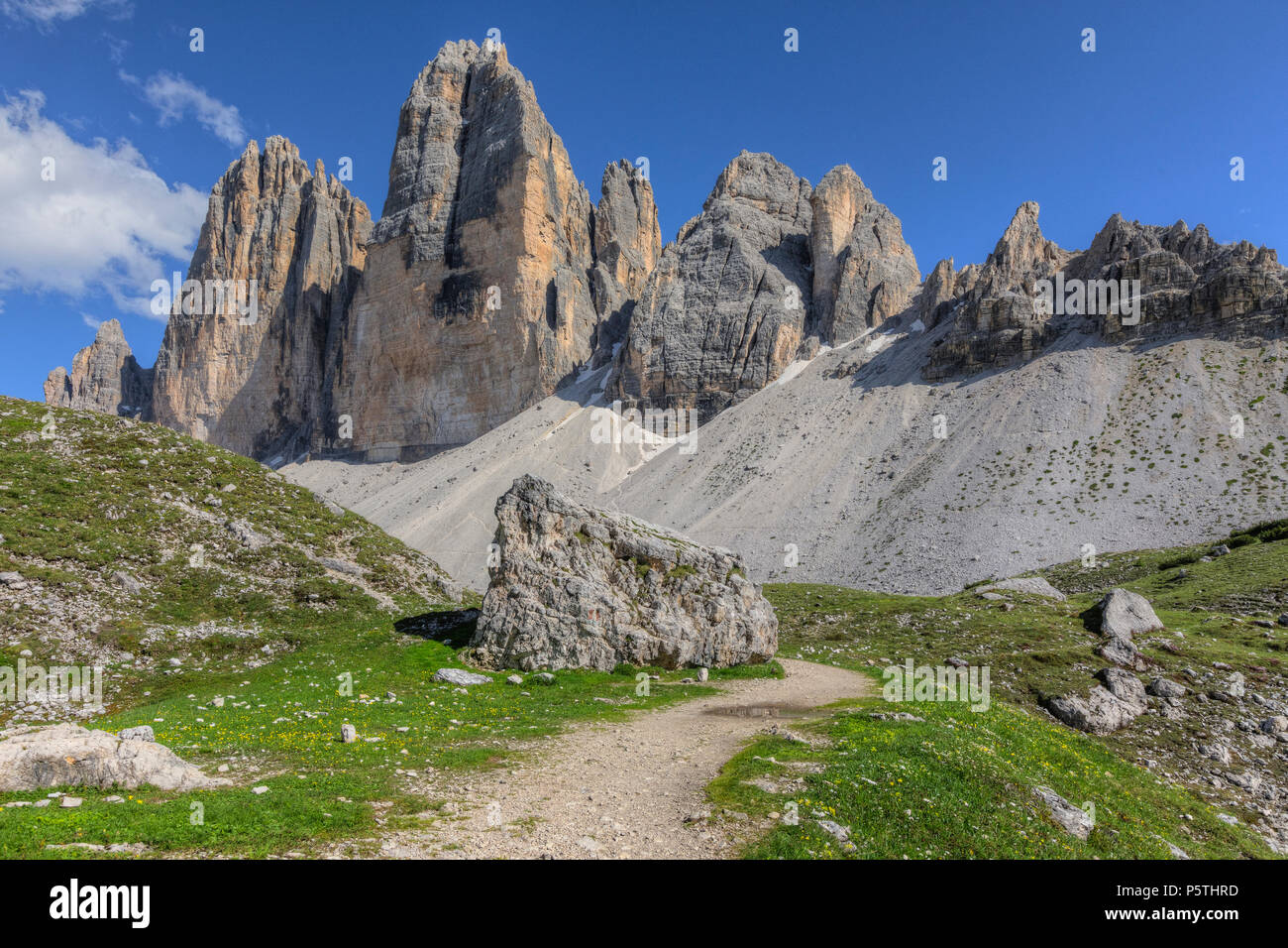 Die Drei Zinnen, Dolomiten, Südtirol, Belluno, Sexten, Italien, Europa Stockfoto