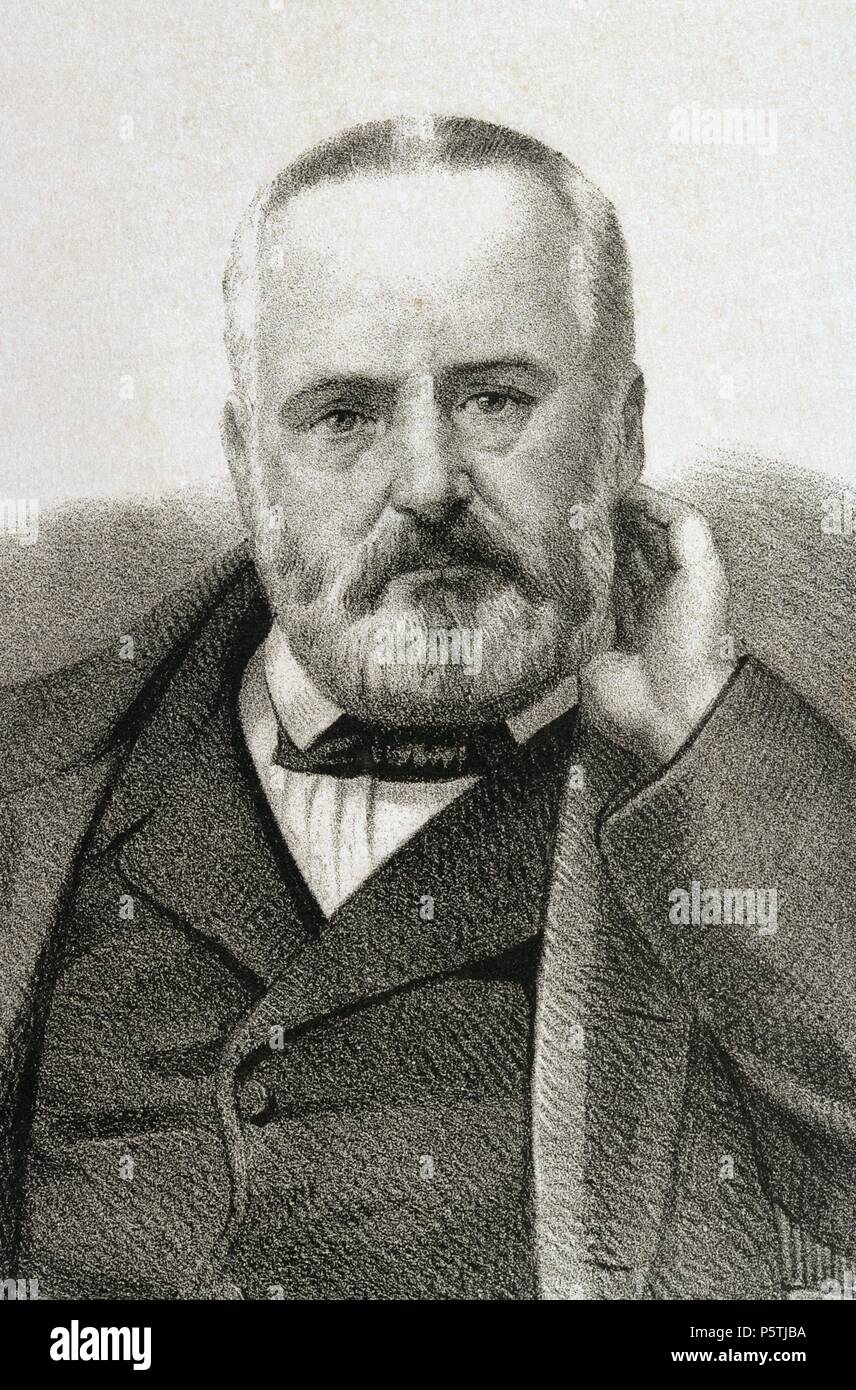 Victor Hugo (1802-1885). Französischer Dichter, Romancier und Dramatiker der romantischen Bewegung. Gravur. Zeichnung von Llanta. "Galeria Universal', 1868. Stockfoto