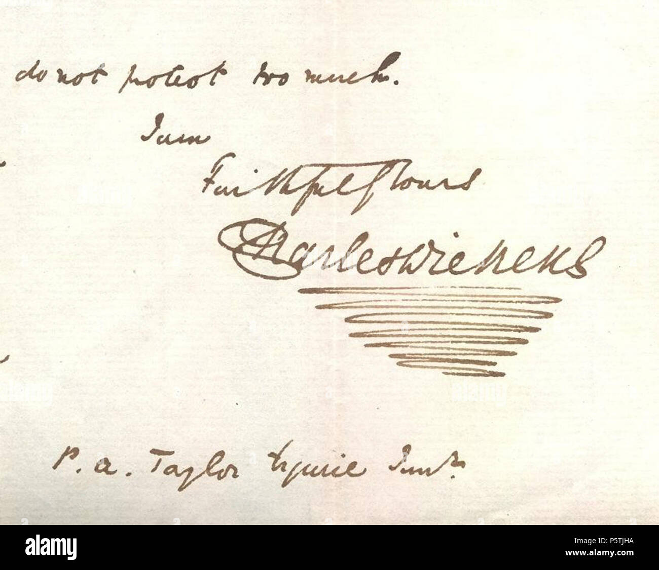 N/A. Charles Dickens, Autograph (ausgeschnitten aus einem kurzen), ohne Ort, ohne Datum. 19. Charles Dickens (1812 - 1870) Alternative Namen Charles John Huffam Dickens Beschreibung englischer Schriftsteller, Schriftsteller, Journalist, Gesellschaftskritiker und Autor Geburtsdatum / Tod vom 7. Februar 1812 vom 9. Juni 1870 Ort der Geburt / Todes Landport Higham, Kent Authority control: Q 5686 VIAF: 88666393 ISNI: 0000 0001 2142 8469 ULAN: 500106117 78087607 LCCN: n NLA: 35035441 WorldCat 325 Charles Dickens Autogramm Stockfoto