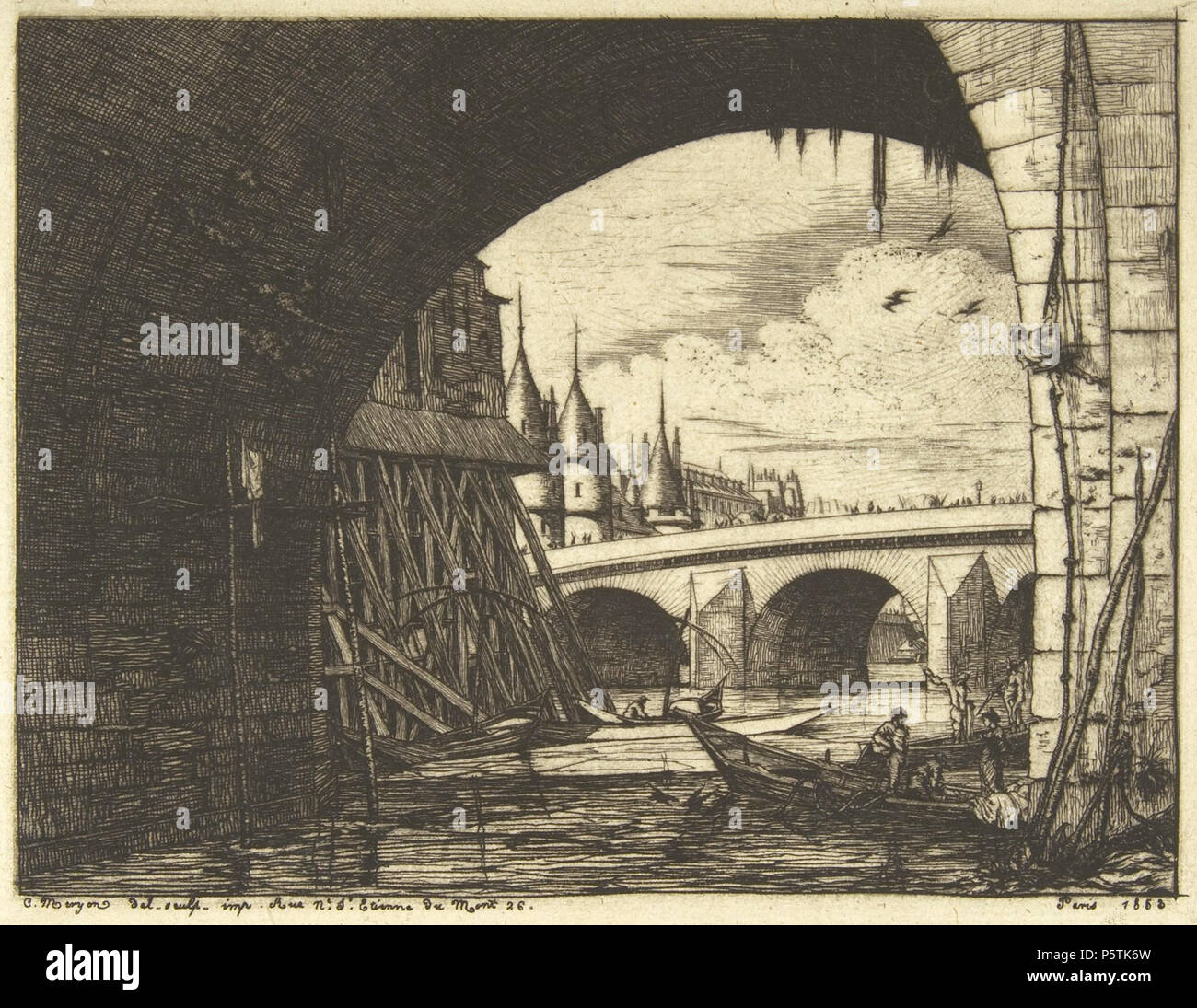 328 Charles Meryon, Torbogen, Pont Nôtre-Dame, 1853 Stockfoto