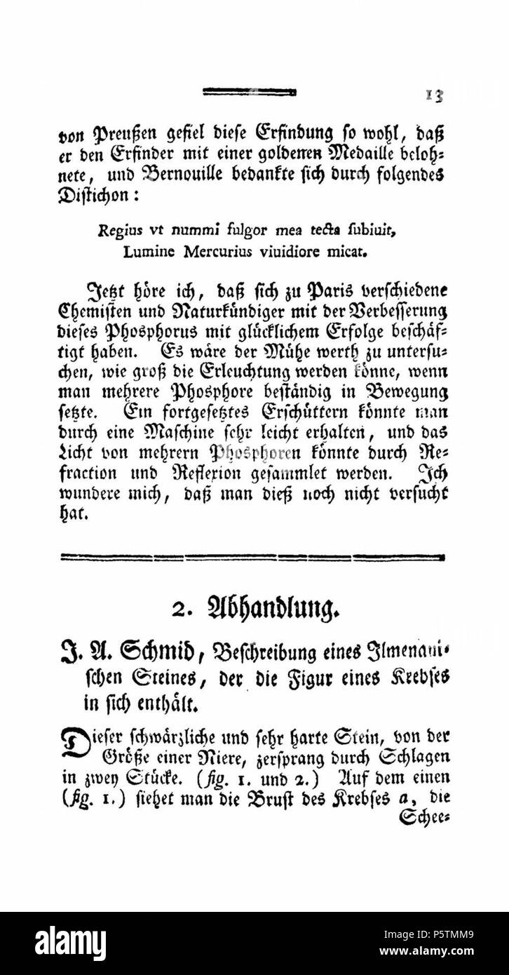 N/A. Beschreibung eines Ilmenauischen Steines, der die Figur eines Krebses in sich enthält. 1710. Johann Andreas Schmid 427 De scan Krebs 1. Stockfoto