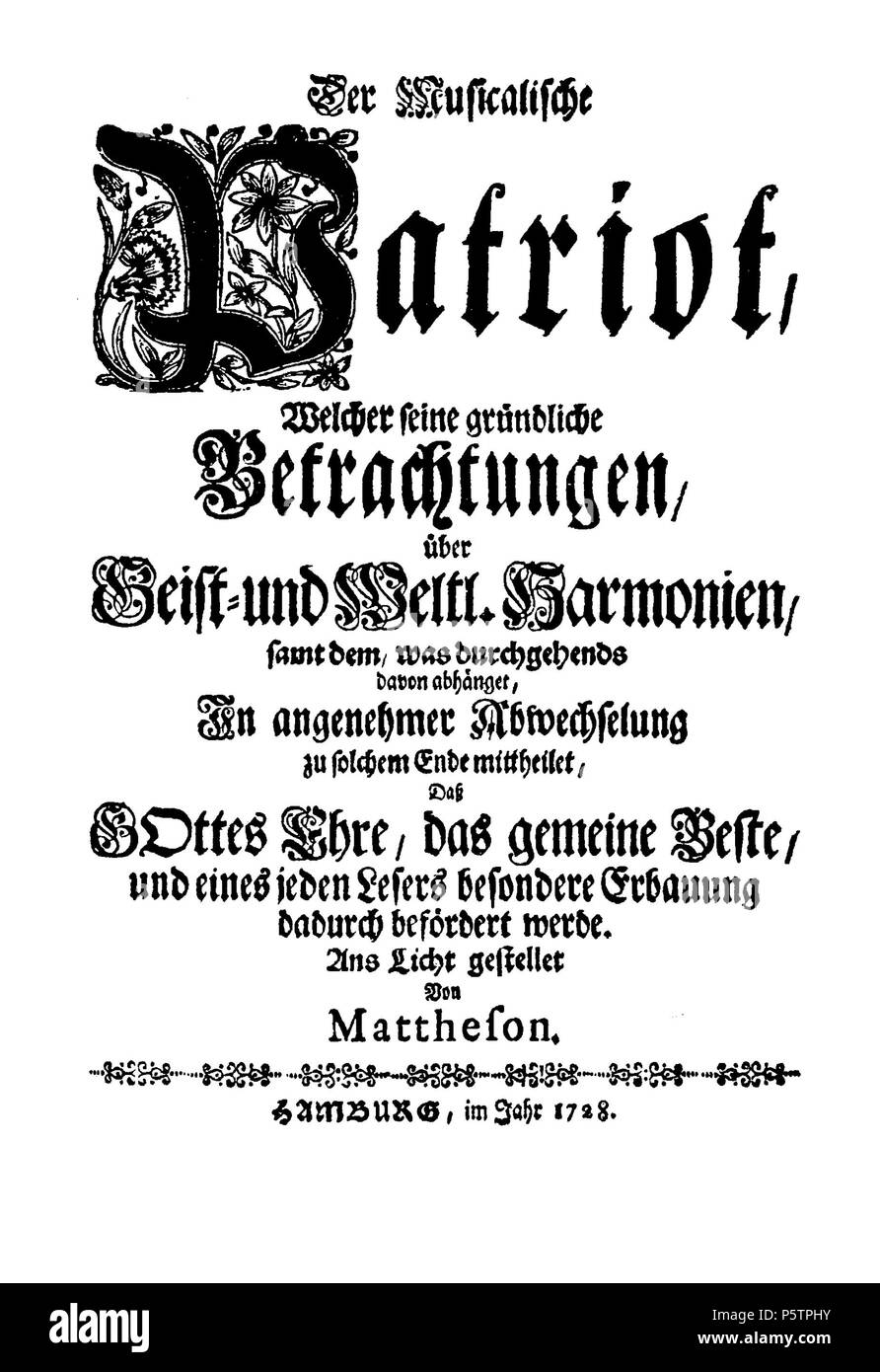 437 Der musicalische Patriot (Mattheson) 1728 Titel Stockfoto