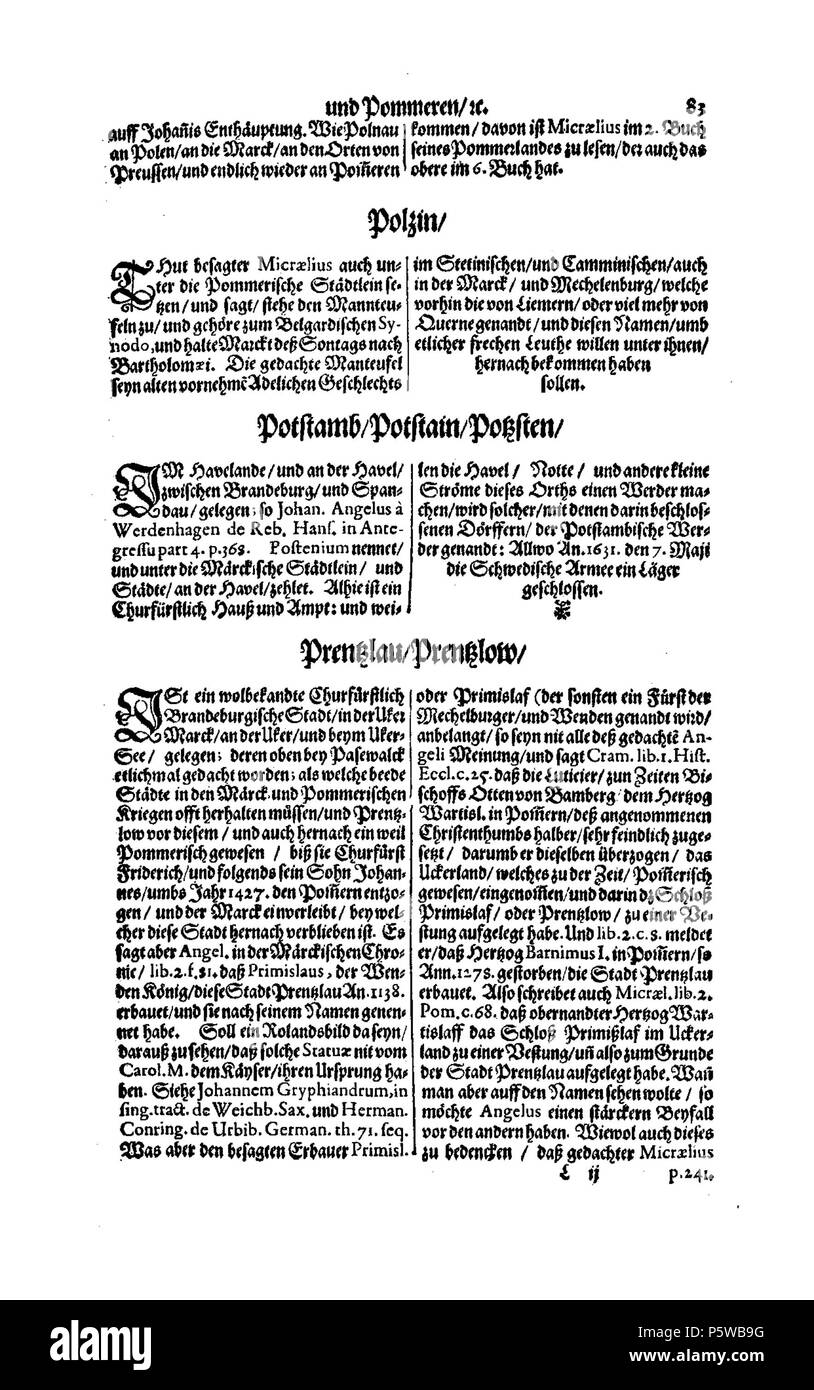 423 De Merian Electoratus Brandenburgici et Ducatus Pomeraniae 262 Stockfoto