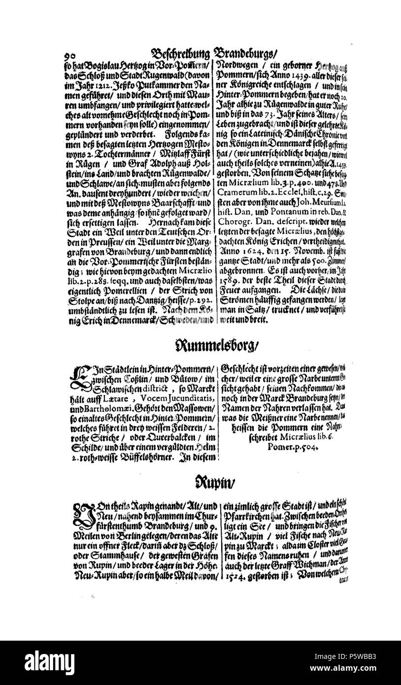 423 De Merian Electoratus Brandenburgici et Ducatus Pomeraniae 277 Stockfoto