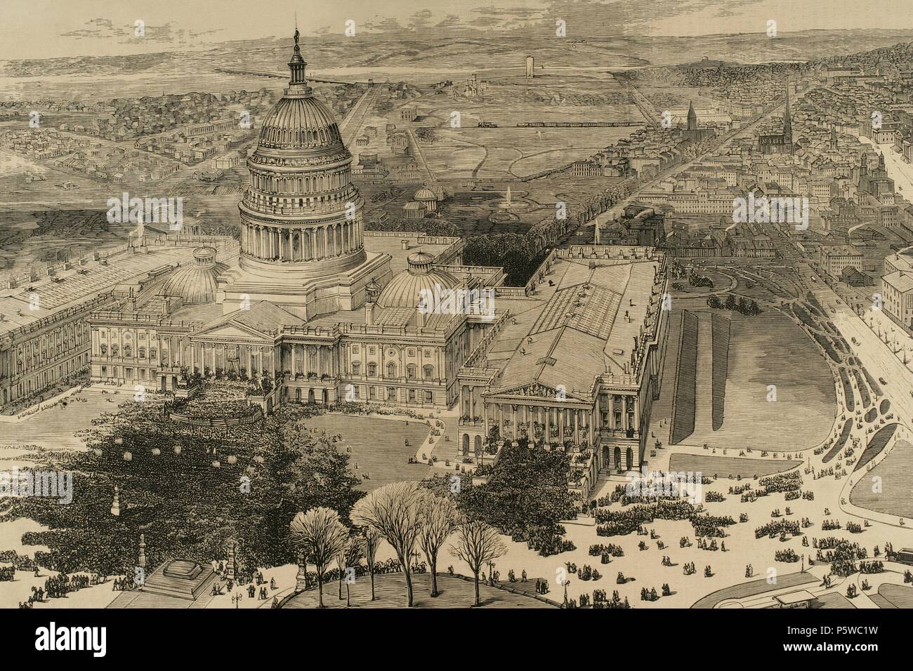 Rutherford B. Hayes (1822-1893). 19. Präsident der Vereinigten Staaten. Botschaft von Präsident Hayes in der östlichen Vorhalle des Capitol. Washington, United States. Kupferstich von Arturo Carretero (1852-1903) in der spanischen und amerikanischen Illustration, 1877. Stockfoto