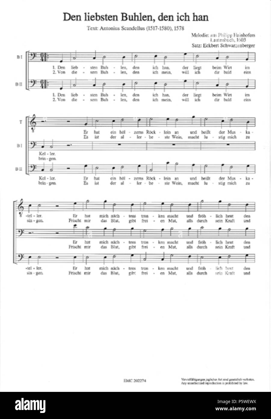 N/A. Français: Partition de la Chanson à boire dans ses Neuen und lustigen deutschen Liedlein English: Partitur des Trinkliedes aus der Sammlung Neue und lustigen Deutsche Liedlein. 1. August 2011. Antonius Scandellus435 den liebsten Buhlen den Ich han Stockfoto