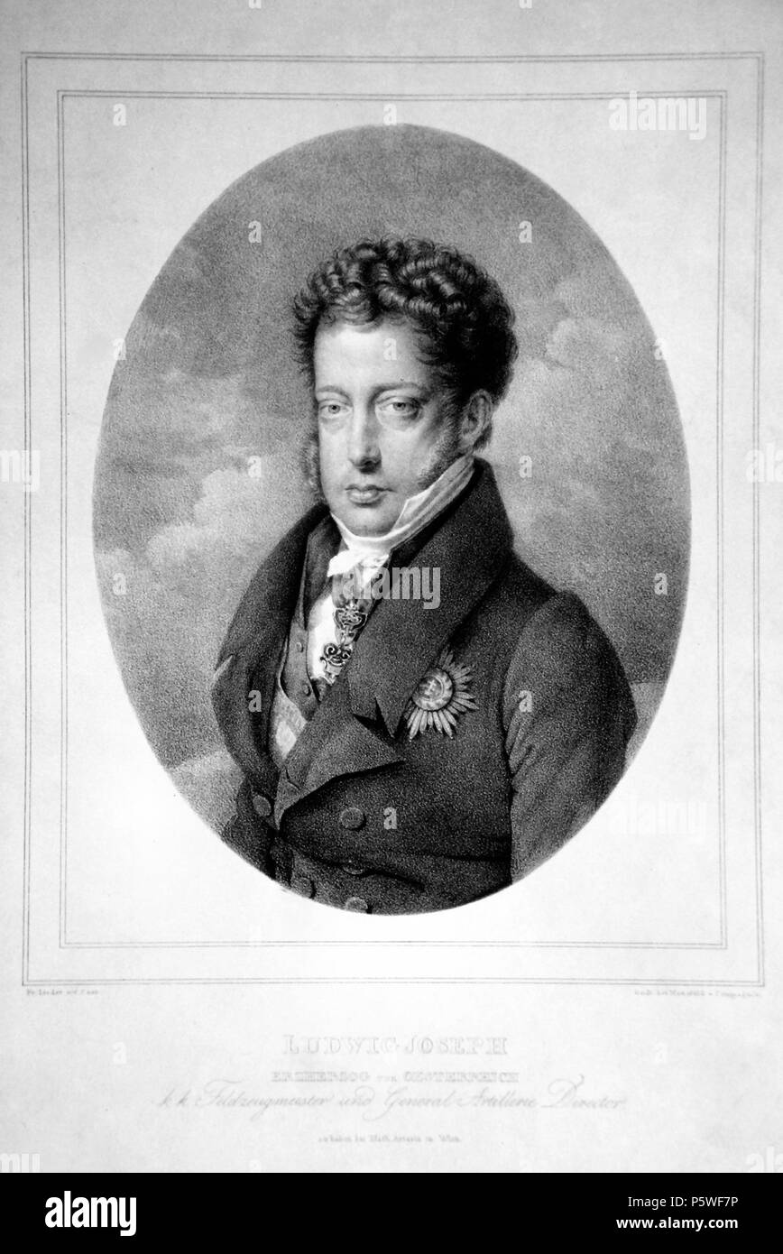 N/A. English: Ludwig Josef Anton Erzherzog von Österreich (1784-1864), Feldzeugmeister, Generaldirektor der Artillerie, Chef der Geheimen Staatskonferenz. Lithographie von Franz Lieder und v. Saar, Ca. 1835. ca. 1835. Josef Kriehuber (1800-1876) 524 Erzherzog Ludwig Lieder Litho, 01. Stockfoto