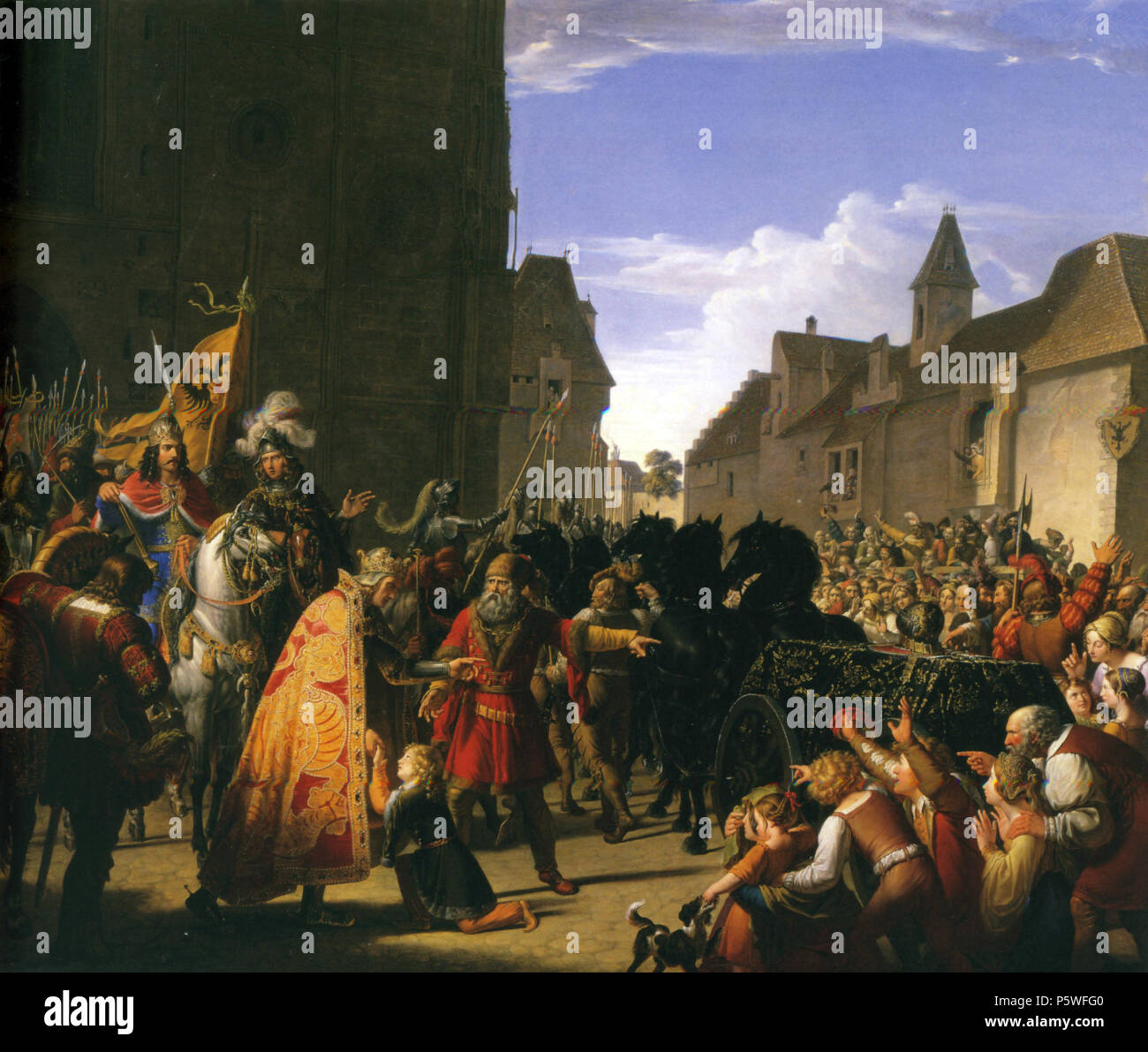 N/A. Deutsch: König Przemysl Ottokars Sohn Wenzel bittet Rudolf von Habsburg um die Leiche Waden 1278 in der Schlacht bei Dürnkrut gefallenen Vaters. 1826. Anton Petter (1781 - 1858) Beschreibung österreichische Maler und Hochschullehrer Geburtsdatum / Tod 12. April 1781 14. Mai 1858 Ort der Geburt / Tod Wien Wien Behörde: Q 592606 VIAF: 47693630 ISNI: 0000 0000 6600 5962 ULAN: 500005825 LCCN: Nr. 2015091621 GND: 124414303 WorldCat 111 Anton Petter, Wenzel bittet Rudolf von Habsburg um die Leiche Waden Vaters Przemysl Ottokar Stockfoto