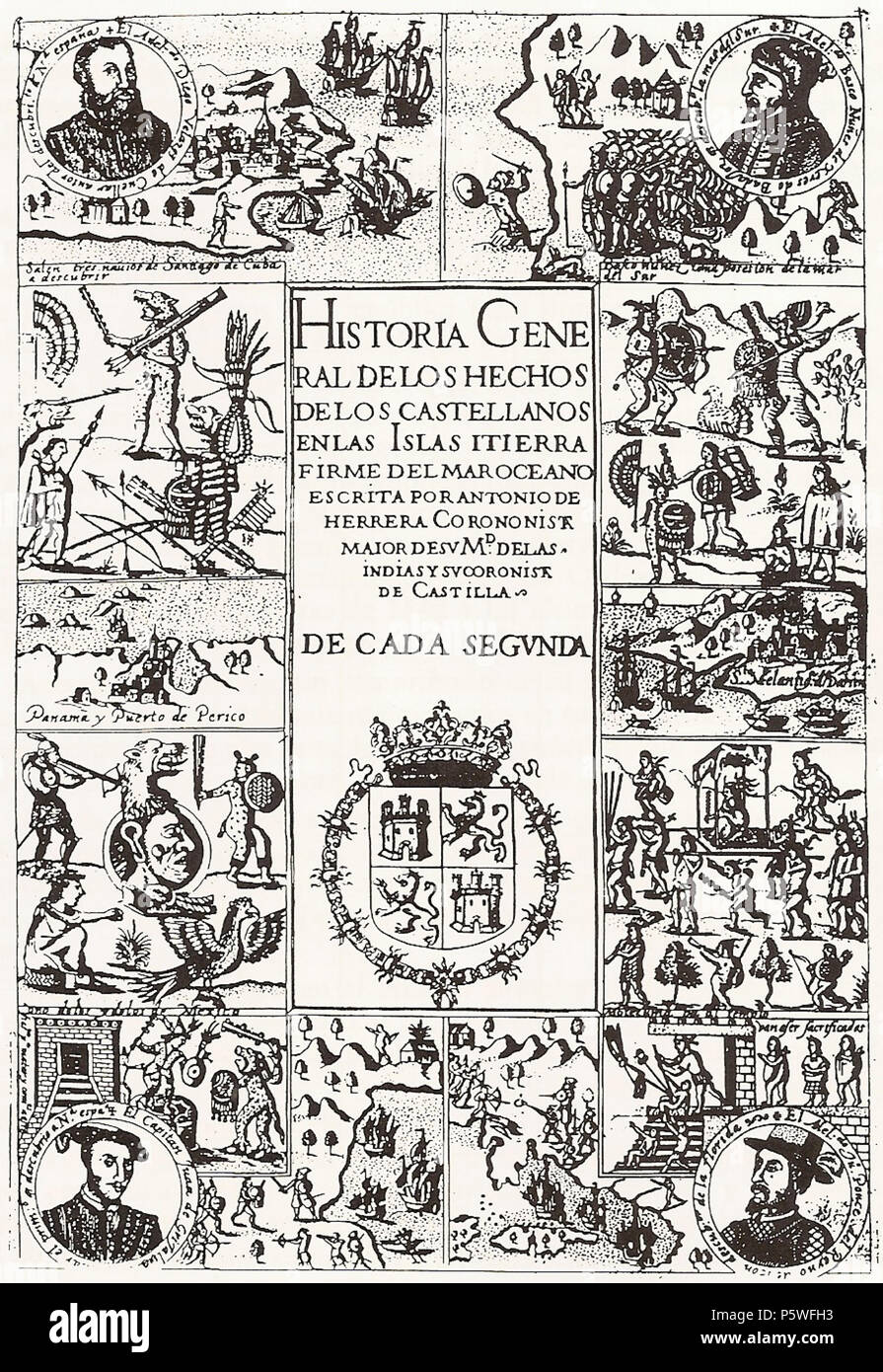 N/A. Español: Portada de la segunda Década de Antonio de Herrera y Rueda. 1601. Unbekannt 431 Decada 2 Herrera Stockfoto