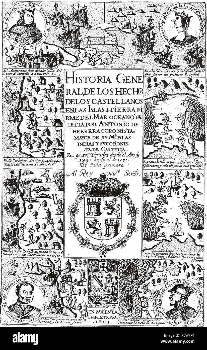 N/A. Español: Portada de La primera Década de Antonio de Herrera y Rueda. 1601. Unbekannt 431 Decada 1 Herrera Stockfoto