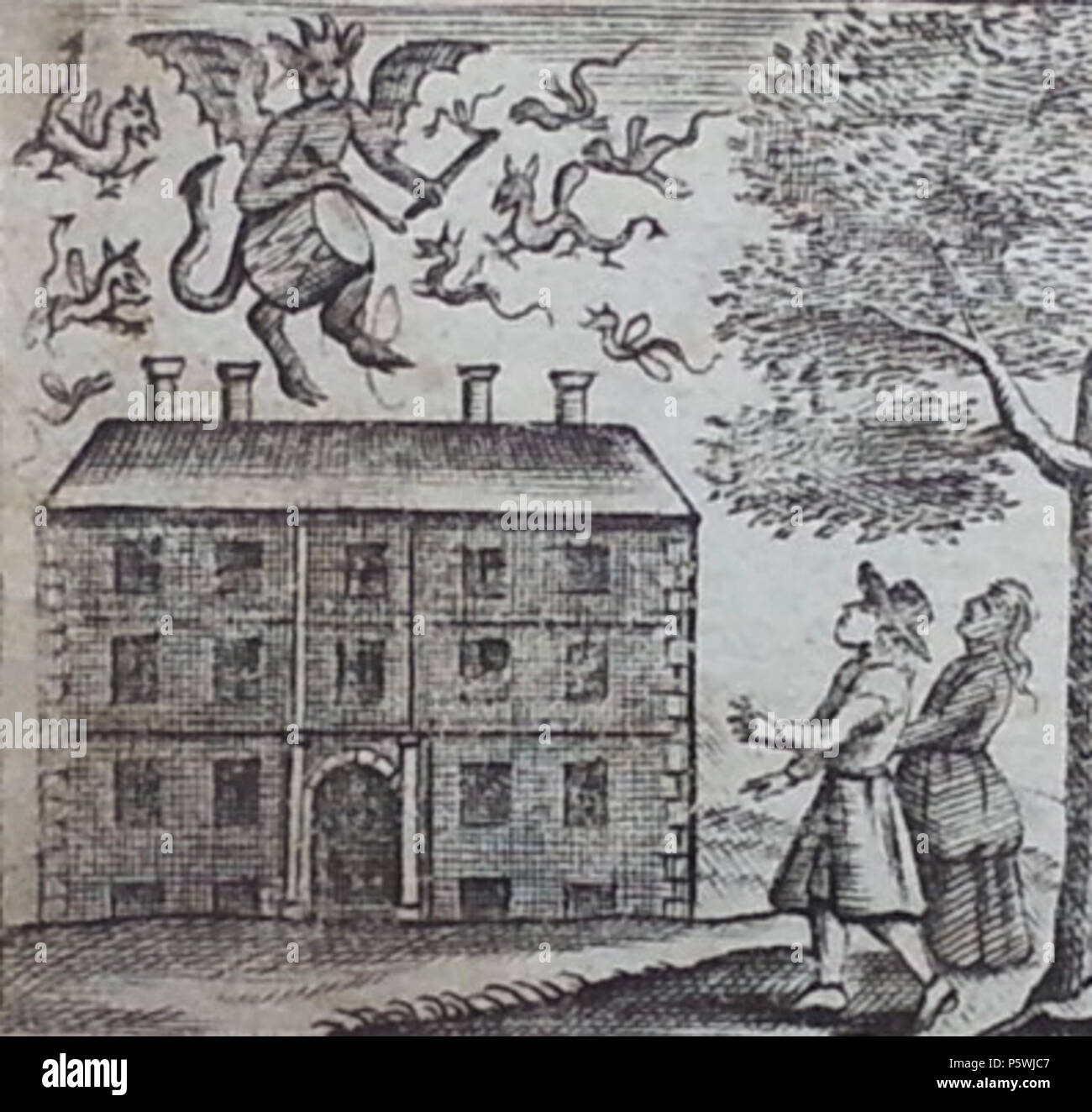 446 Teufel und Trommel aus Saducismus Triumphatus Stockfoto