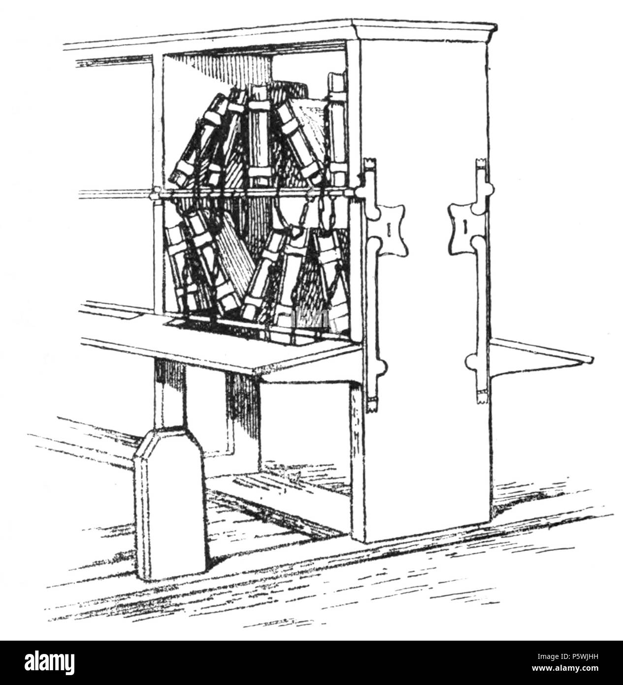 446 schematische Skizze für ein Bücherregal mit Reader's Schreibtisch und Sitz auf der Vatikanischen Bibliothek von Sixtus IV. Stockfoto