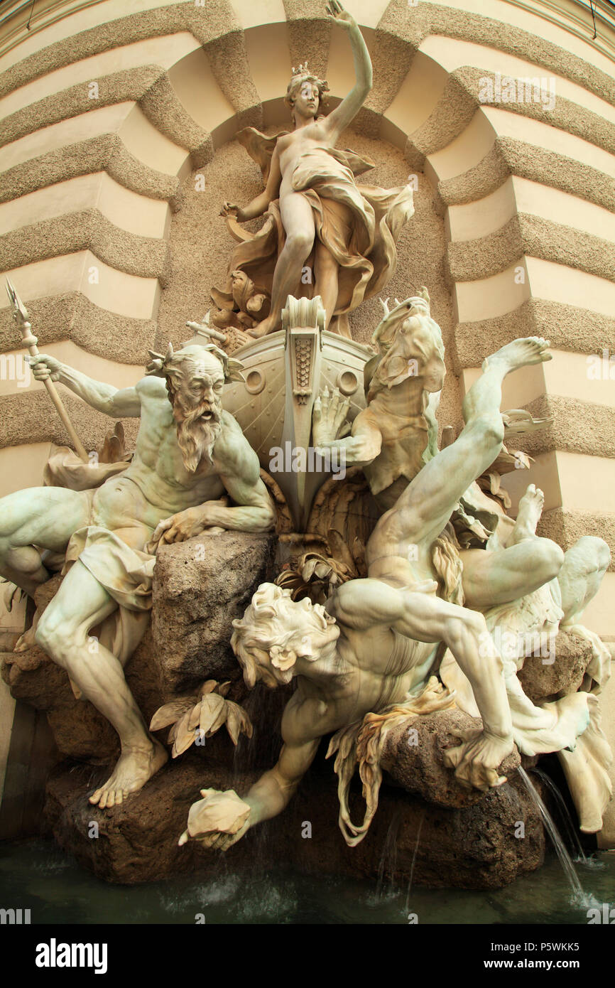 Österreich, Wien, Michaelerplatz, Brunnen, Statuen, Stockfoto