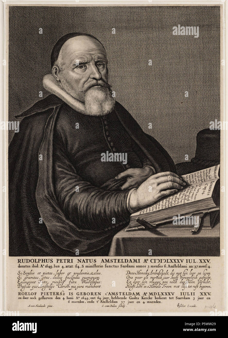 N/A. Deutsch: Beschreibung Rudolphus Petri (25-07-1586 / 04-06-1649) Predikant in Amsterdam sinds 1612. Afmetingen: 253 x 213 mm. Documenttype prent Vervaardiger Visscher Claes Jansz (1587-1652) Nieulandt, A. Van Dalen, Cornelis van Collectie Collectie Stadsarchief Amsterdam: tekeningen en prenten Inventarissen Http://archief.amsterdam/archief/10097/010097014576 Afbeeldingsbestand 010097014576. Vor 1652. Visscher Claes Jansz (1587-1652) 350 Claes Jansz Visscher, Afb 010097014576 Stockfoto