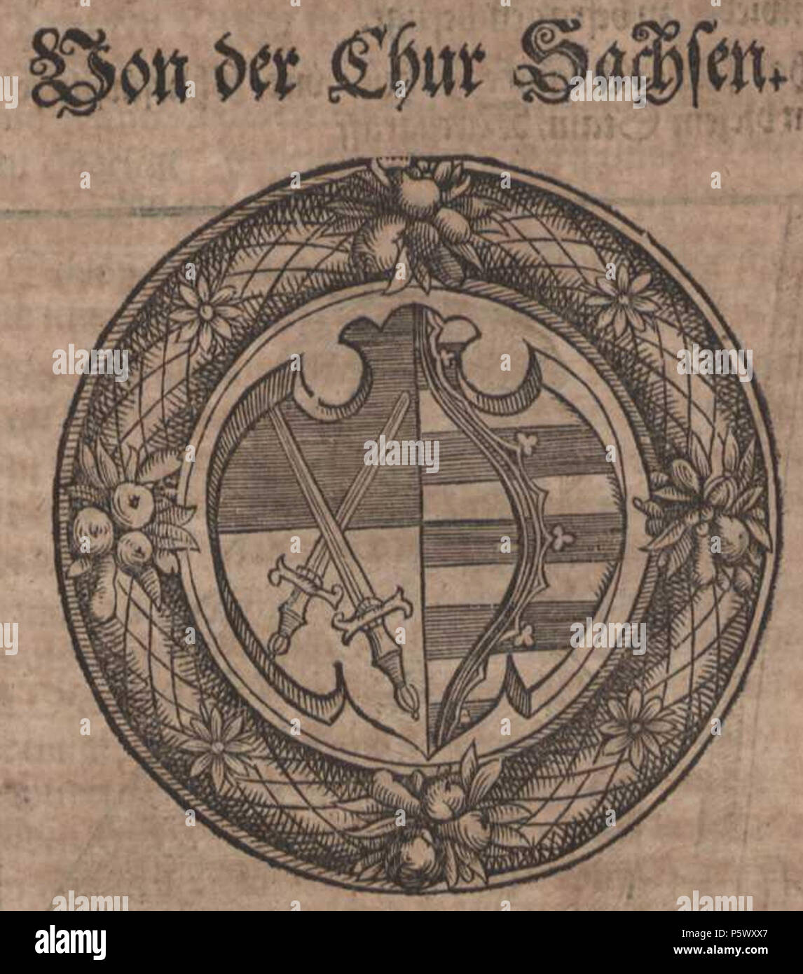 N/A. Wappen von Sachsen. In: Theatrum Saxonicum (Band 1). 1608. Lorenz Peckstein/Kurfürstentum Sachsen 358 Wappen von Sachsen Stockfoto