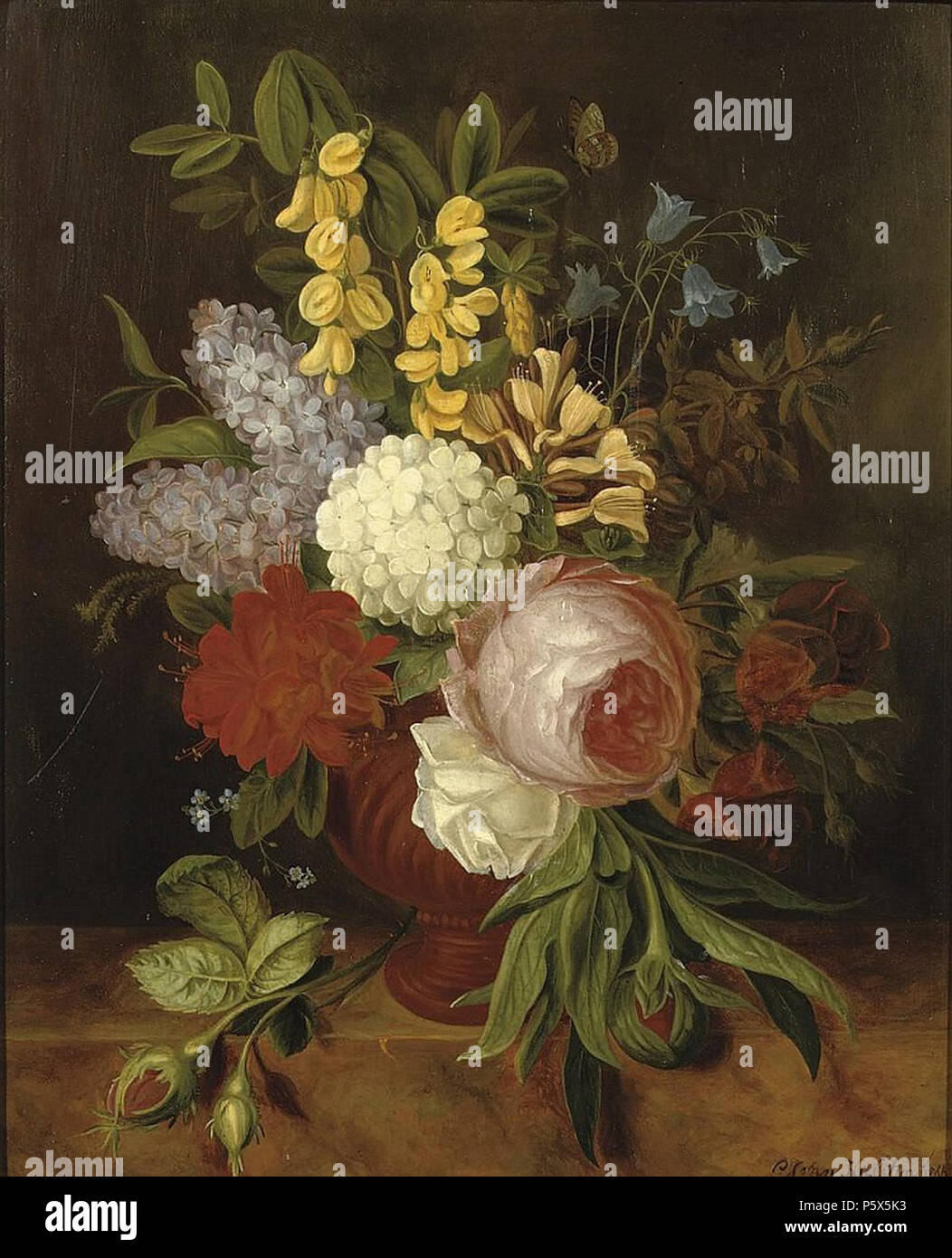 N/A. English: Rosen und andere Blumen.vor 1887. Cornelis Johannes van Hulsteijn (1811-1887) 380 Cornelis Johannes van Hulsteijn - Rosen und andere Blumen Stockfoto