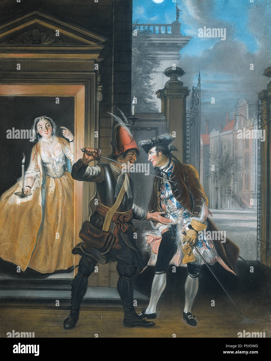 Opname/Scan 2001 425 De omkopingsscène uit Het Tweede bedrijf van het blijspel' Hopman Ulrich von De bedrogen gierigheid "van Johan van Paffenrode (1661). Rijksmuseum SK-A-1708 Stockfoto