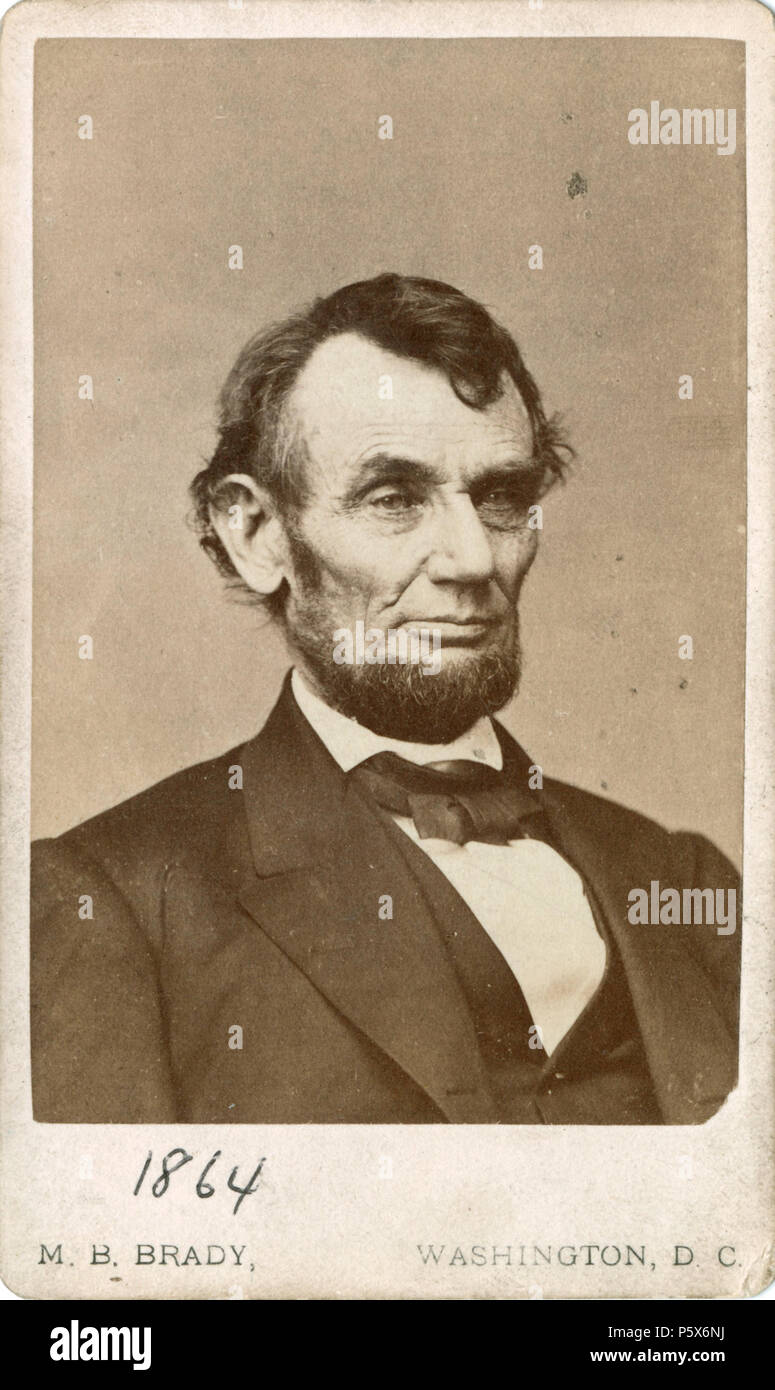 N/A. Englisch: ein Porträt von Abraham Lincoln, von Mathew Brady Français: Un-portrait d'Abraham Lincoln, réalisé par Mathew Brady, photographe mort En 1896. Vom 9. Februar 1864. Mathew Brady (1822 - 1896) Beschreibung der amerikanische Fotograf, Fotografen, fotojournalist und Journalist Geburtsdatum / Tod 18 Mai 1822 vom 15. Januar 1896 Ort der Geburt / Todes Warren County Manhattan Arbeit Periode von 1844 bis ca. 1887 Arbeiten Ort New York City, Washington, D.C. Authority control: Q 187850 VIAF: 22965552 ISNI: 0000 0001 2209 4376 ULAN: 500126201 LCCN: n 81140569 NARA: 10570155 WorldCat 53 Stockfoto