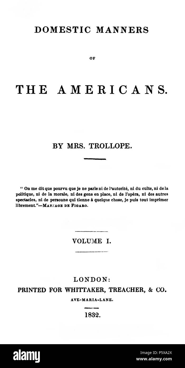 N/A. Englisch: Erste Ausgabe Titel Seite. 1832. Frances Trollope 465 inländischen Manieren Stockfoto