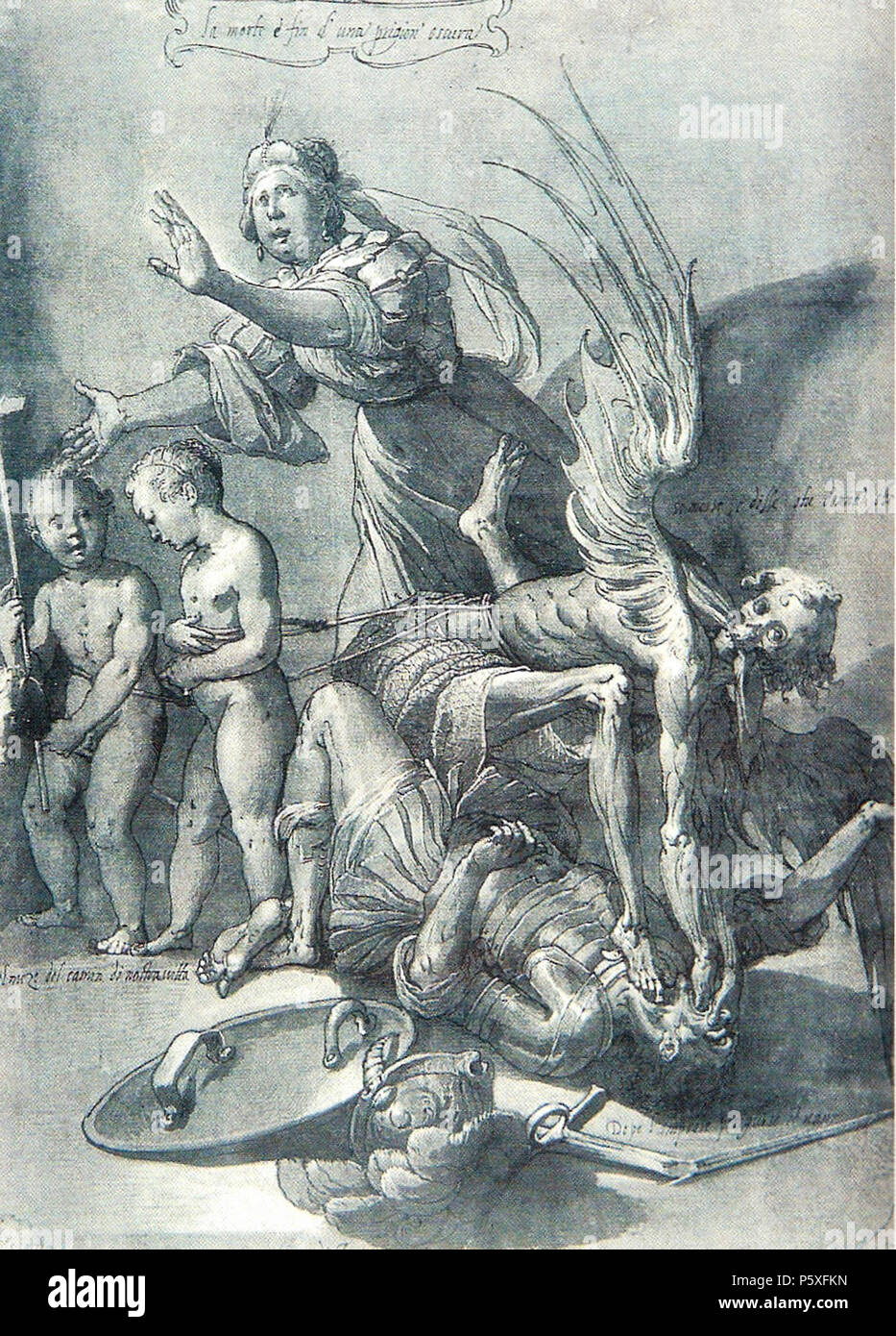 N/A. Allegorie eines Kriegers Tod von Jacopo Ligozzi. 17. Jahrhundert. Jacopo Ligozzi (1547 - 1627) Beschreibung italienischen Maler und botanischen illustrator Datum der Geburt / Tod 1547 1627 Ort der Geburt / Todes Verona Florenz Arbeitsort Verona (1566-1567), Venedig (1567 - 1575); Florenz (1575 - 1626) Kontrolle: Q 1337128 VIAF: 46750228 ISNI: 0000 0001 21308790 ULAN: 500011933 LCCN: Nr 91028754 WGA: LIGOZZI, Jacopo WorldCat 86 Allegorie eines Kriegers Tod von Jacopo Ligozzi Stockfoto