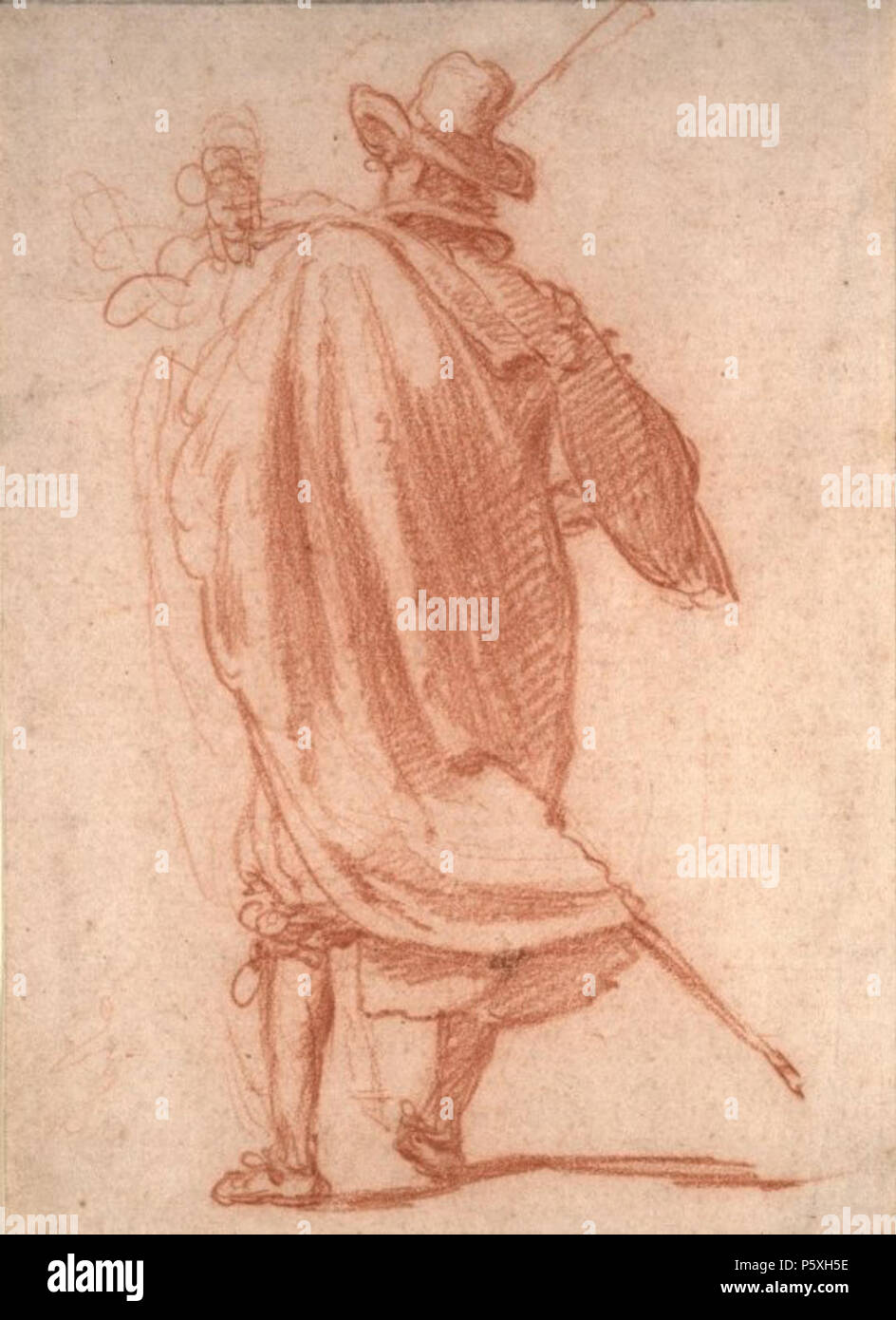 N/A. Englisch: Ständige Cavalier, von hinten gesehen von Jacopo Confortini (Italienisch, 1602-1672), Rote Kreide auf Creme Bütten, 8 in. x 5 3/4 in. (20.32cm x 14.61 cm), Crocker Art Museum. Jacopo Confortini (1602-1672) 374 eine stehende Cavalier, von hinten gesehen von Jacopo Confortini, Rote Kreide Stockfoto