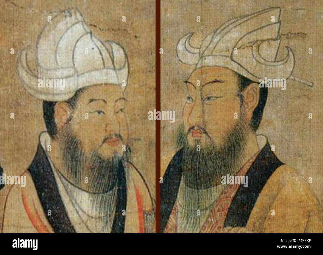 N/A. Englisch: Kaiser Fei von Chen (links) und Kaiser Wen von Chen (rechts) tragen weiße Qia (eine Art Hut von Männern erfunden von Cao Cao). ::. Zwischen 601 und 673. Yan Liben 509 Kaiser tragen Qia Stockfoto