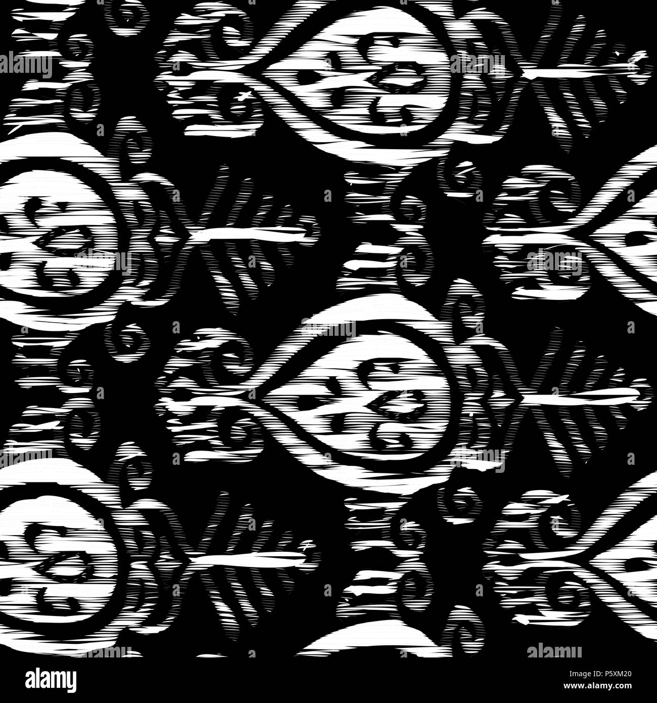 Vektor nahtlose ikat Muster Schwarz und Weiß Stock Vektor