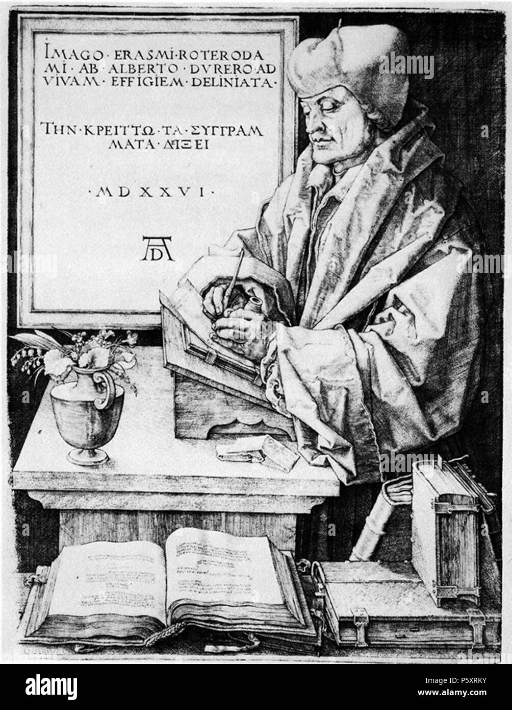N/A. Englisch: graviert Portrait von Erasmus Desiderius von dem deutschen Künstler Albrecht Dürer Nederlands: Tiefdruck met portret van Erasmus Desiderius Tür Albrecht Dürer. 1526. Albrecht Dürer (1471 - 1528) Alternative Namen Albrecht Dürer Beschreibung deutscher Maler, Grafiker, Mathematiker, Strahler, kupferstich Graveur und Schublade Datum der Geburt / Tod 21. Mai 1471 6. April 1528 Ort der Geburt / Todes Nürnberg Nürnberg Standort Nürnberg (1484-1490), Basel (1490 - 1494), Straßburg (1490-1494), Colmar (1490 - 1494), Frankfurt (1490 - 1494), Mainz (1490-1494), Köln (1490 - 1494), Nu Stockfoto