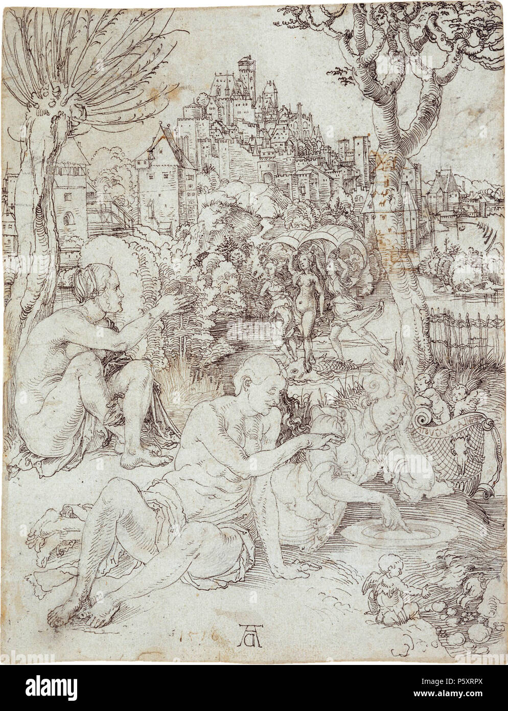 N A Englisch Eine Feder Und Tinte Zeichnung Von Drei Alten Frauen Mit Drei Jungen Frauen