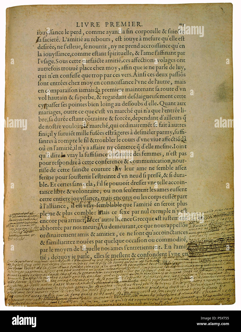 N/A. Français: Essais, Éd de Bordeaux. 1595. Montaigne. 526 Essais-Livre 1-0071 Stockfoto