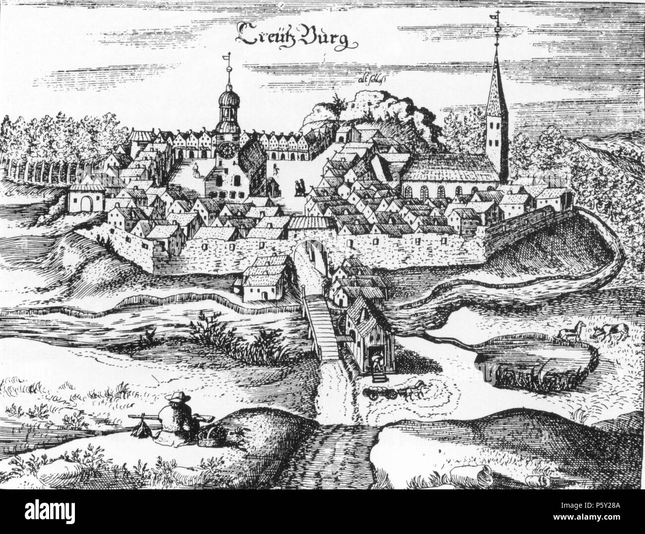 N/A. Englisch: Kreuzburg, jetzt Kissimmee, Oblast Kaliningrad. 1684. Christoph Hartknoch 390 Creuzburg - slawskoje Stockfoto