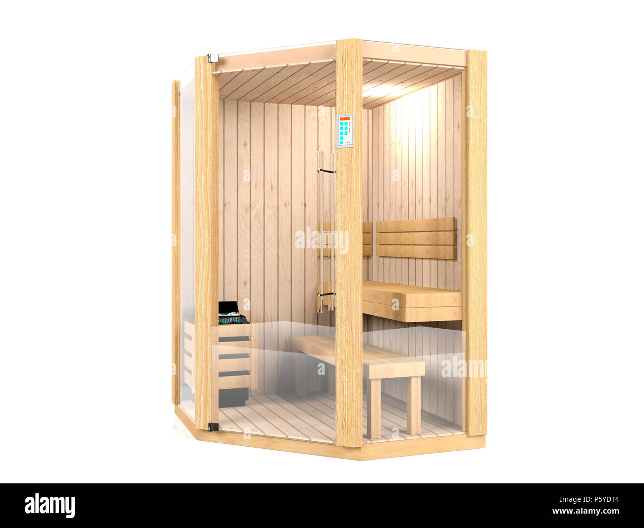 Sauna Zimmer auf weißem Hintergrund Stockfoto