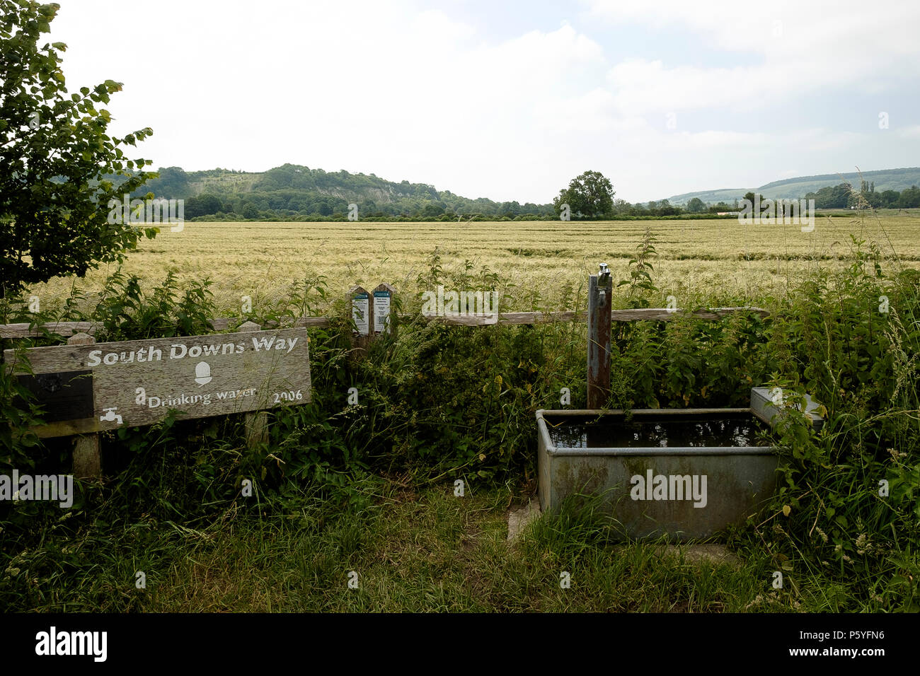 Trinkwasser für Wanderer, im Süden um den Weg in der Nähe von Amberley, West Sussex Stockfoto