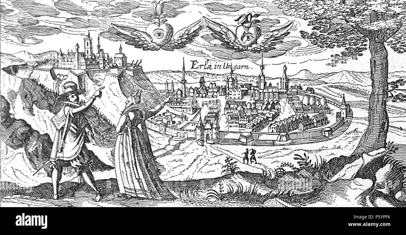 N/A. Magyar: Eger vára AZ 1620-as évek körül. Meisner "Sciographia Cosmica" 1638. 1638. Meisner 522 Erla in Ungarn 1638 Stockfoto