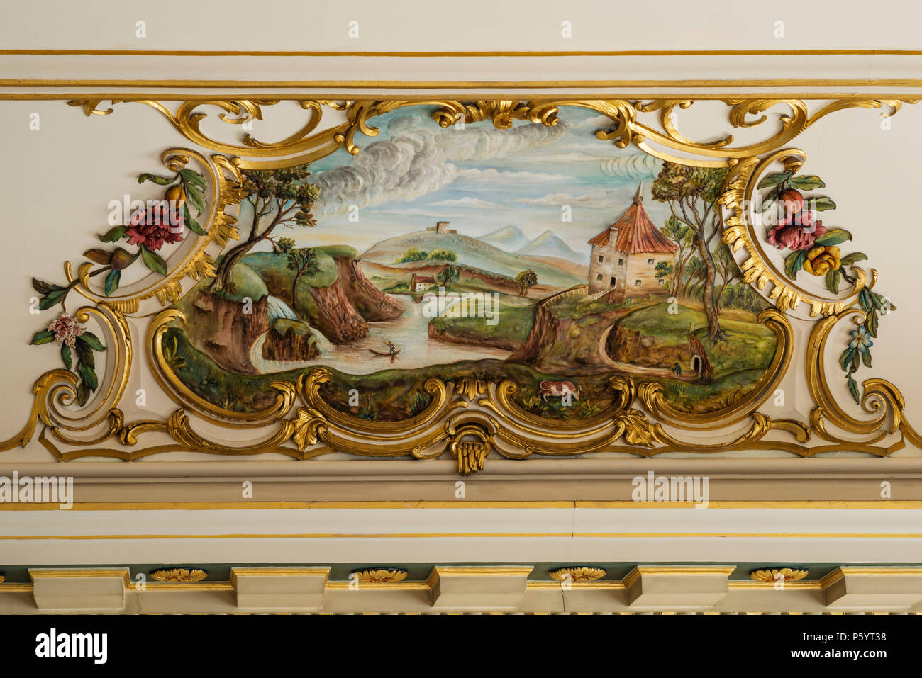 Malerei der ländlichen Szene in barocken Rahmen Stockfoto