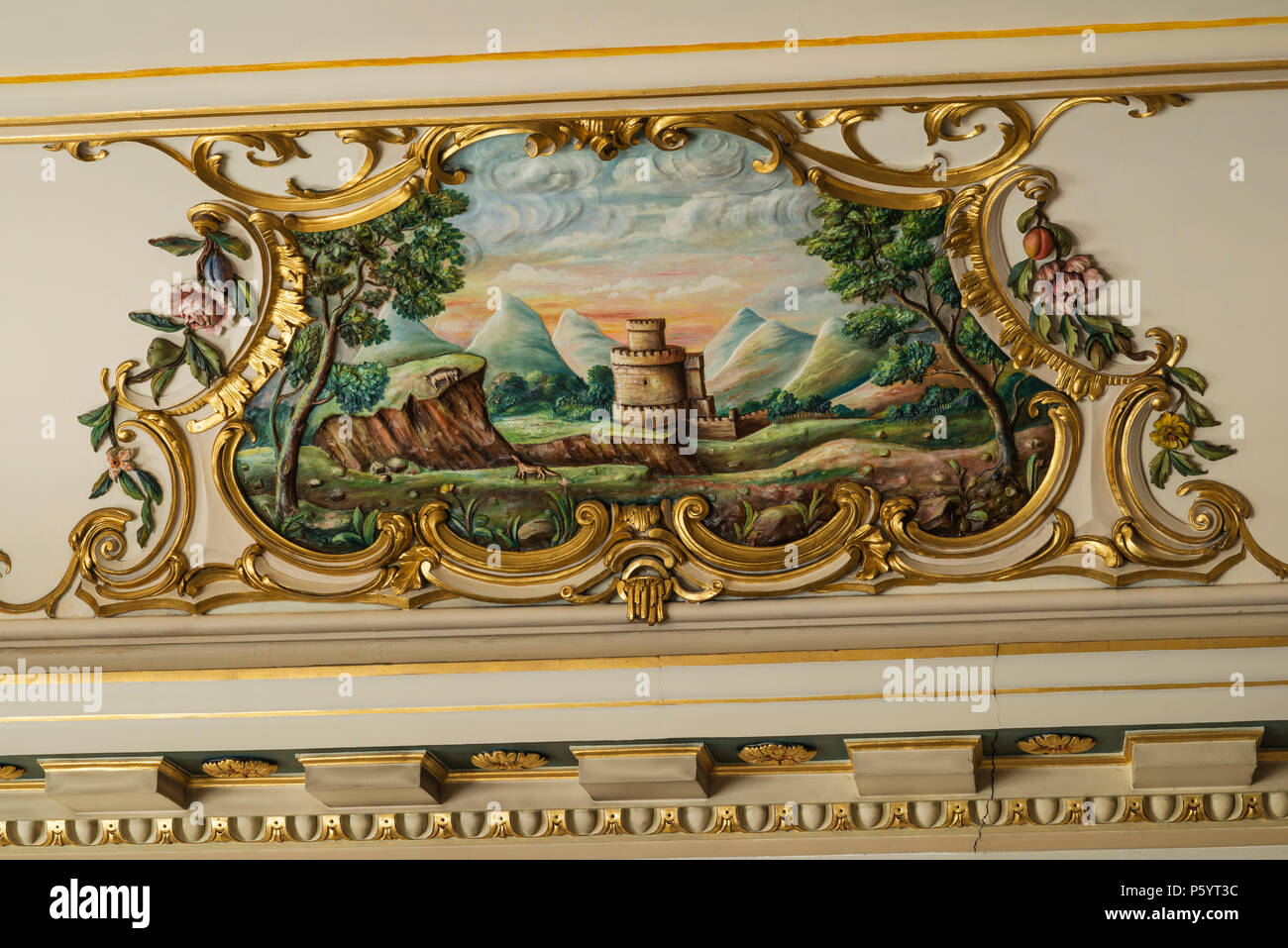 Malerei der ländlichen Szene in barocken Rahmen Stockfoto