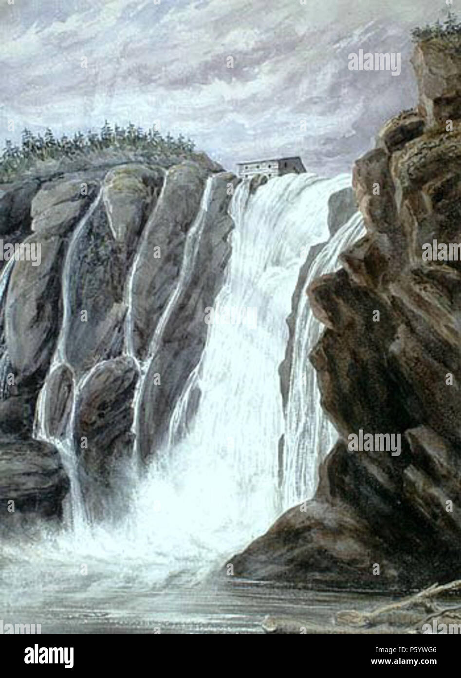 N/A. Englisch: Fälle von Montmorency von Unten, Juli 1836, Aquarell mit heraus kratzen und Blotting über Bleistift auf Papier, Webten 26.500 x 37.300 cm Français: Les chutes Montmorency Vues d'en Bas, juillet 1838, Aquarelle avec raclage séchage et sur Crayon sur papier Vélin, 26.500 x 37.300 cm. Juli 1836. Philip John Bainbridge 547 Wasserfällen von Montmorency von Unten, Juli 1836 Stockfoto