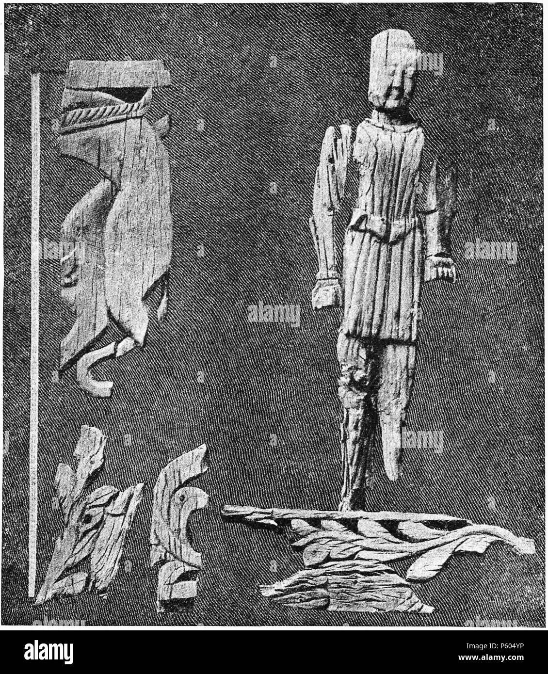 398 D 031-Bois sculpté trouvé dans les Ruinen de Lu-Lan-liv 2 - CH 11. Stockfoto