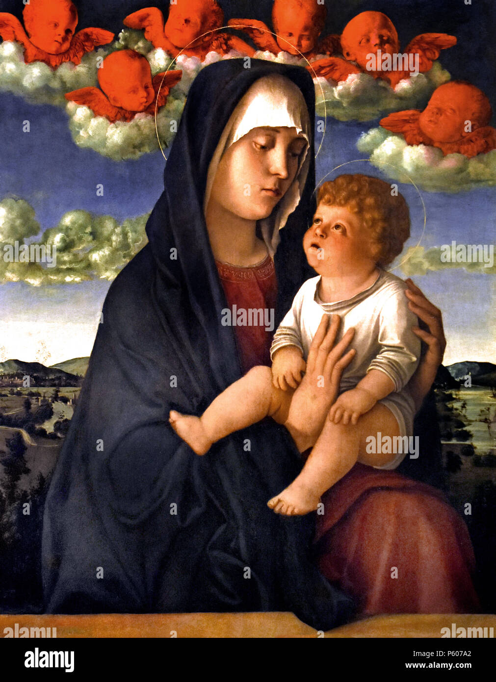 Madonna mit Kind (Madonna des Roten Engelchen) Giovanni Bellini, Venedig, 1434/1439 - 1516, Italien, Italienisch, Stockfoto