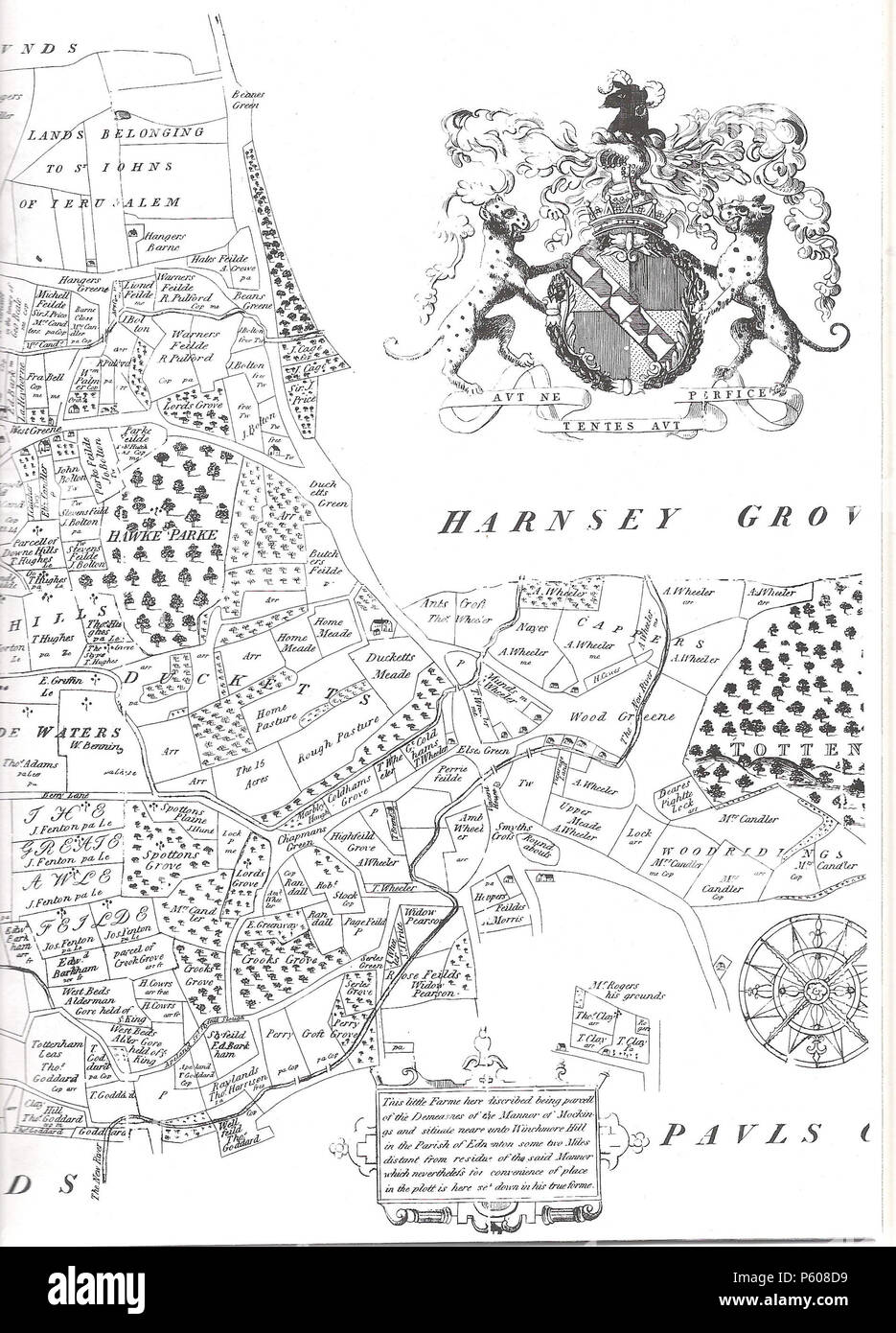 N/A. Englisch: Westliche Abschnitt der 1619 Karte von der Pfarrei von Tottenham, Middlesex (jetzt die zentrale Teile der Londoner Stadtteil Haringey). 1619. Umfrage im Auftrag des Grafen von Dorset 490 Earl von Dorset Karte westlichen Abschnitt (niedrige Auflösung) Stockfoto