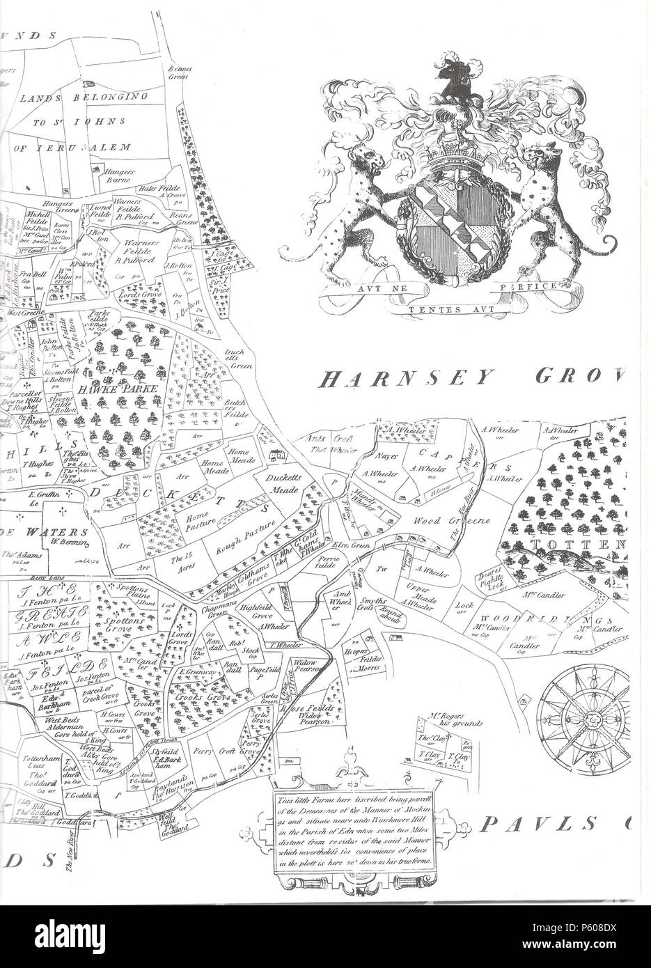 N/A. Englisch: Westliche Abschnitt der 1619 Karte von der Pfarrei von Tottenham, Middlesex (jetzt die zentrale Teile der Londoner Stadtteil Haringey). 1619. Umfrage im Auftrag des Grafen von Dorset 490 Earl von Dorset Karte westlichen Abschnitt (high res) Stockfoto