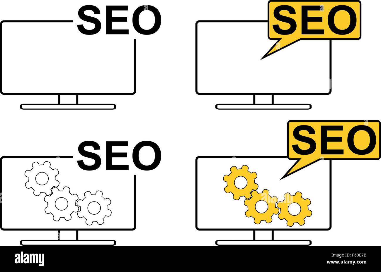 Icon Set - Computer Monitor mit SEO-Vektor Stock Vektor