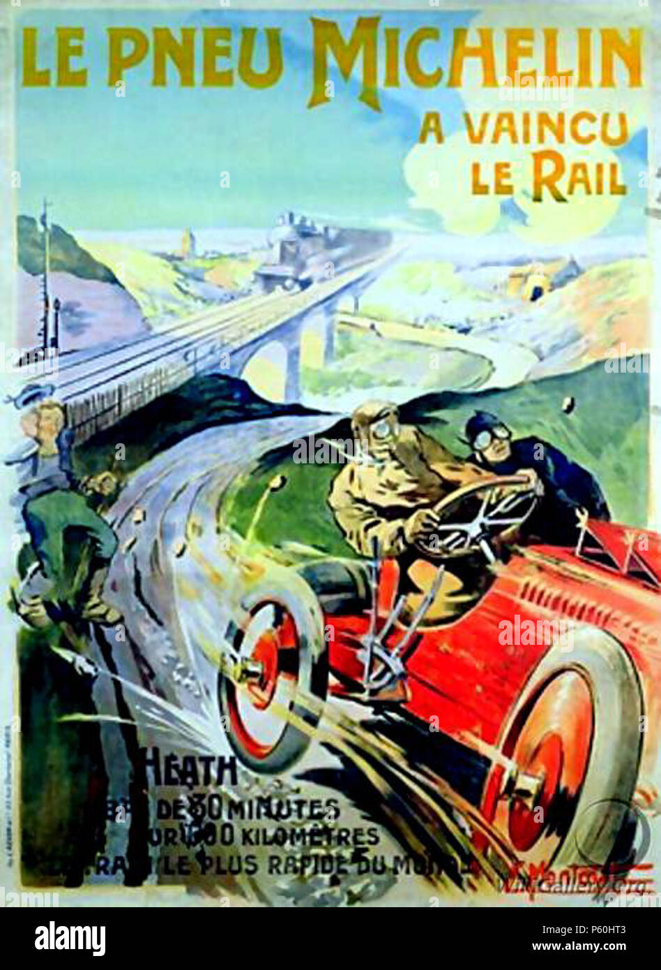 N/A. Englisch: 'Le Pneu Michelin a vaincu le Rail"-Reifen von Michelin sind schneller als die Schiene. Ernest Montaut (1878 - 1909) Beschreibung der französischen Illustrator Datum der Geburt / Tod 1879 9. August 1909 Ort der Geburt / Todes Montauban Colombes Authority control: Q 5393580 523 Ernest Montaut 13. Stockfoto