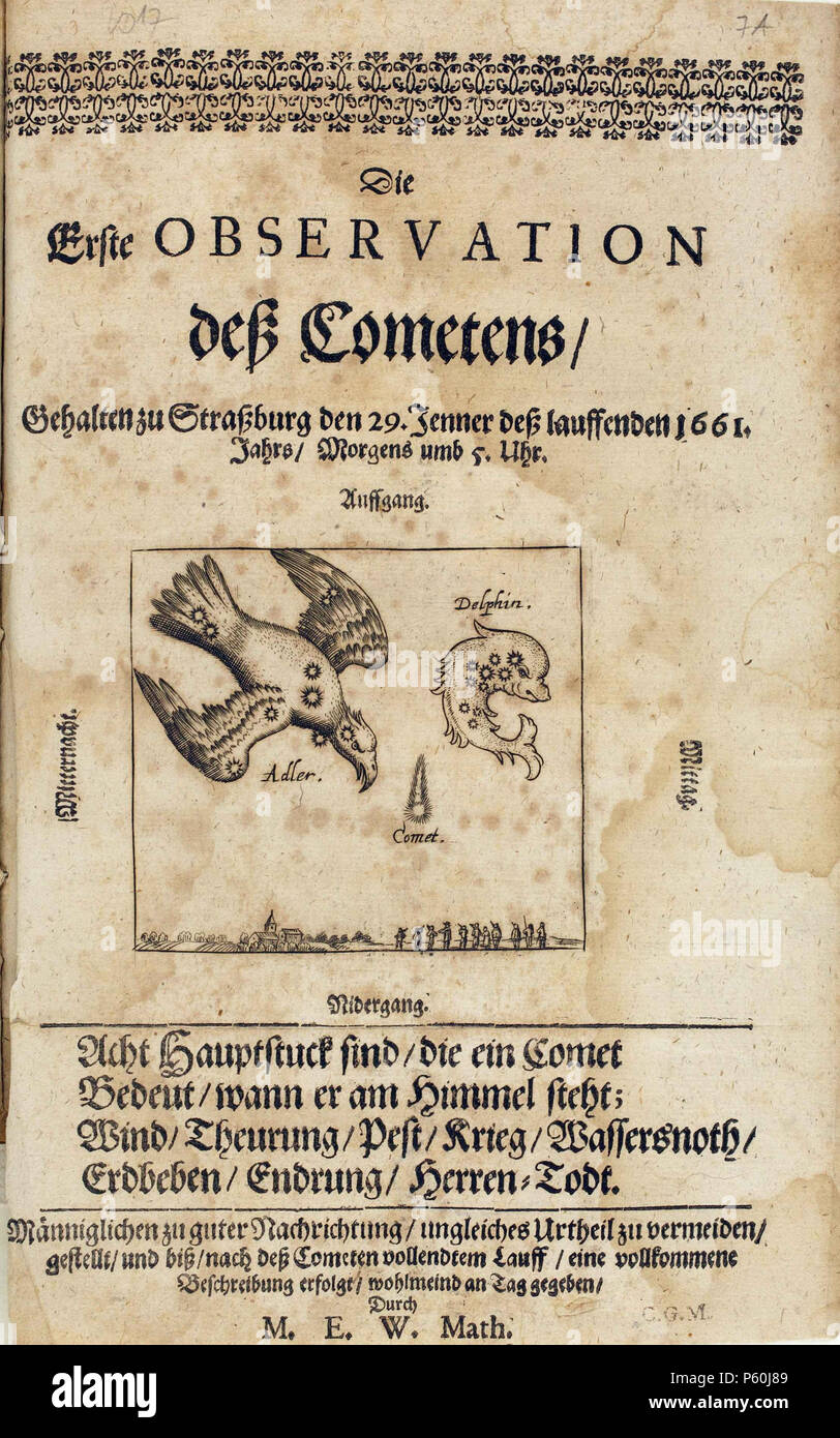 524 Erste Beobachtung deß Cometens 1661 Stockfoto