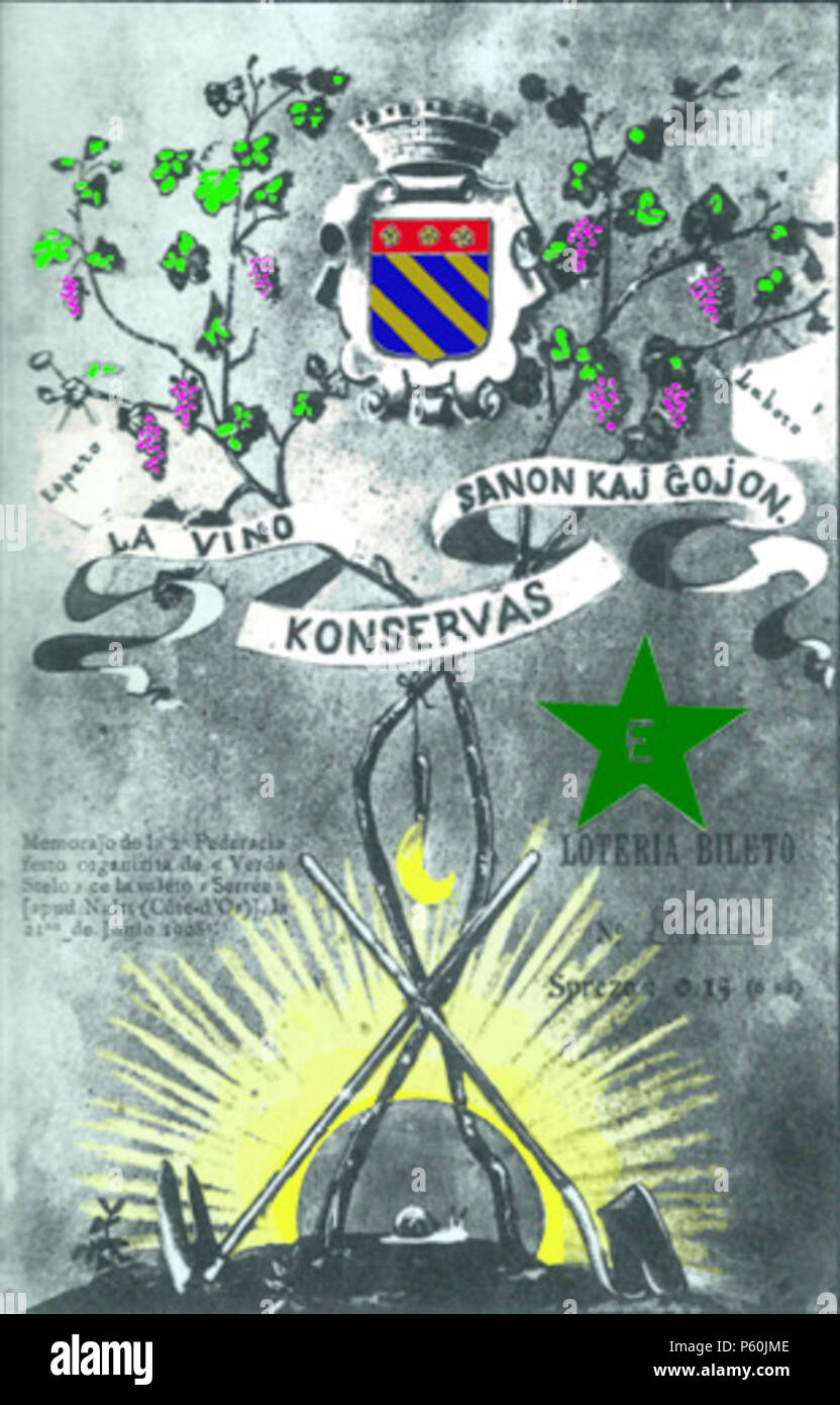 N/A. Français: Billet de Loterie 1908. 16. Januar 2011. Odile Jacquin (retouche Couleur) 525 Esperanto Nuits Stockfoto