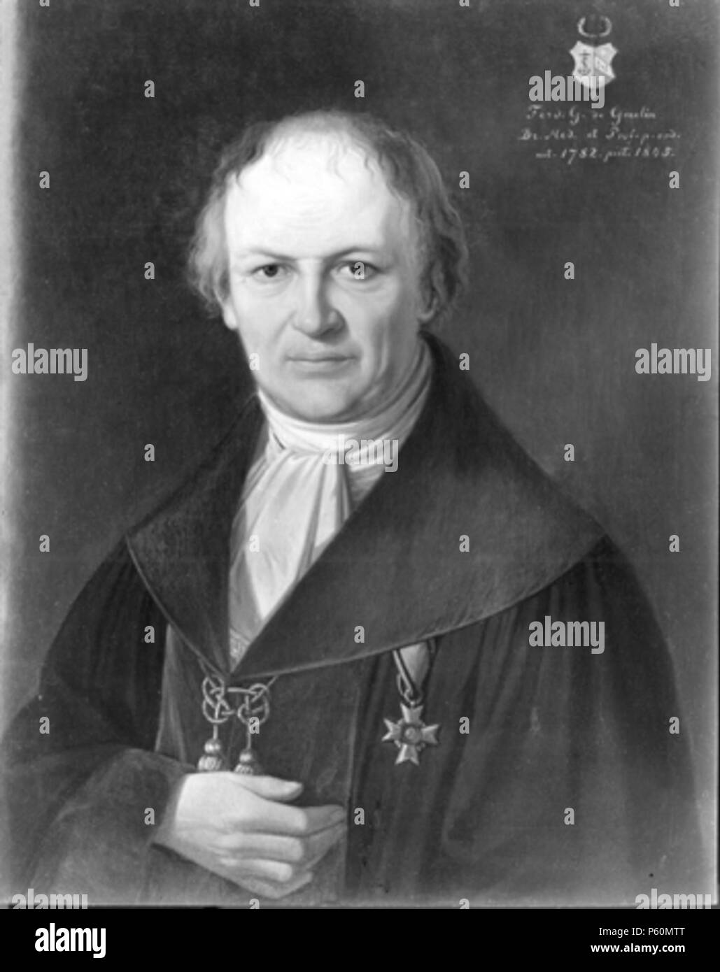 N/A. English: Der Naturforscher und Tübinger Professor de: Ferdinand Gottlieb von Gmelin (1782-1848) Englisch: Der deutsche Wissenschaftler Ferdinand Gottlieb von Gmelin (1782-1848). 1845. Heinrich Leibnitz (1811 - 1889) Beschreibung Deutsche Maler und Hochschullehrer Geburtsdatum / Tod vom 3. Oktober 1811 vom 6. Januar 1889 Ort der Geburt / Todes Stuttgart Tübingen Arbeit Zeitraum 1834-1861 Arbeit Standort Tübingen Authority control: Q 989830 VIAF: 285020193 ISNI: 0000 0003 9125 3996 GND: 1012283348 RKD: 225553 Koninklijke: 071534377 553 Ferdinand Gottlieb von Gmelin - Naturforscher Stockfoto